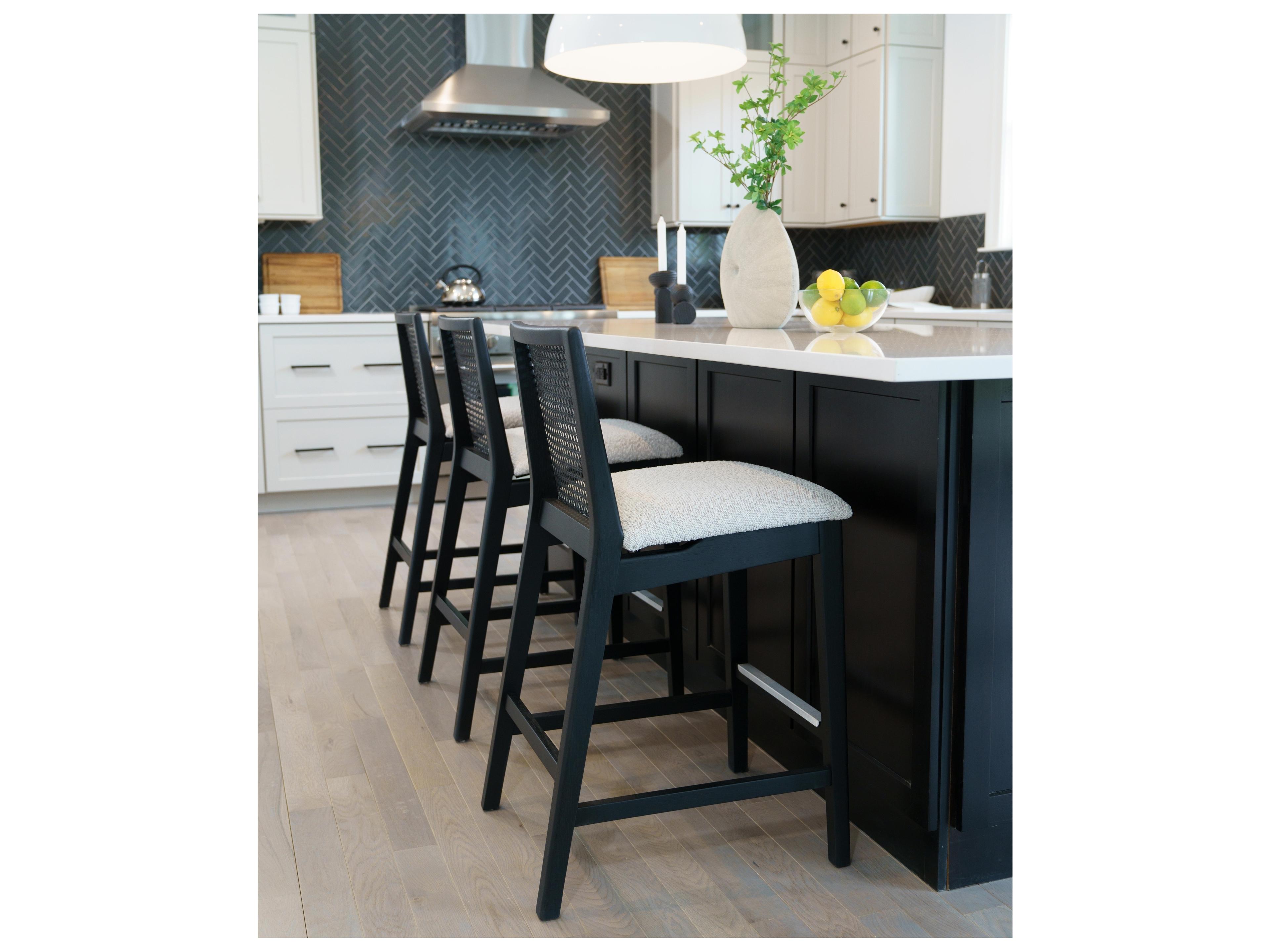 Urbia Modern Brazilian Nardia Cane Counter Stool Boucle Crafted Glaze Seat Ebano Frame Ebano Cane Webbing