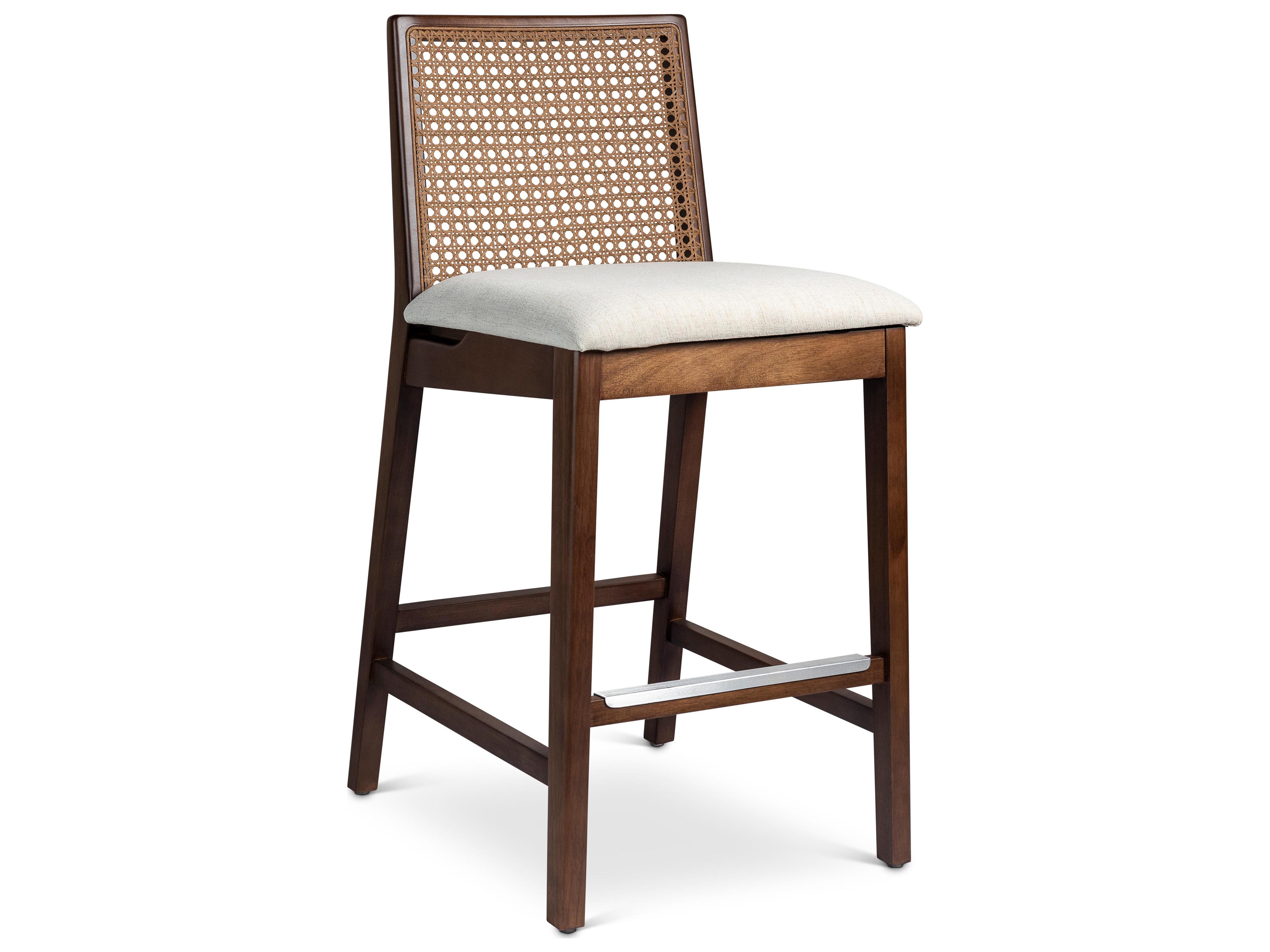 Urbia Modern Brazilian Nardia Cane Counter Stool Medley Ivory Seat Nogal Frame Nogal Cane Webbing