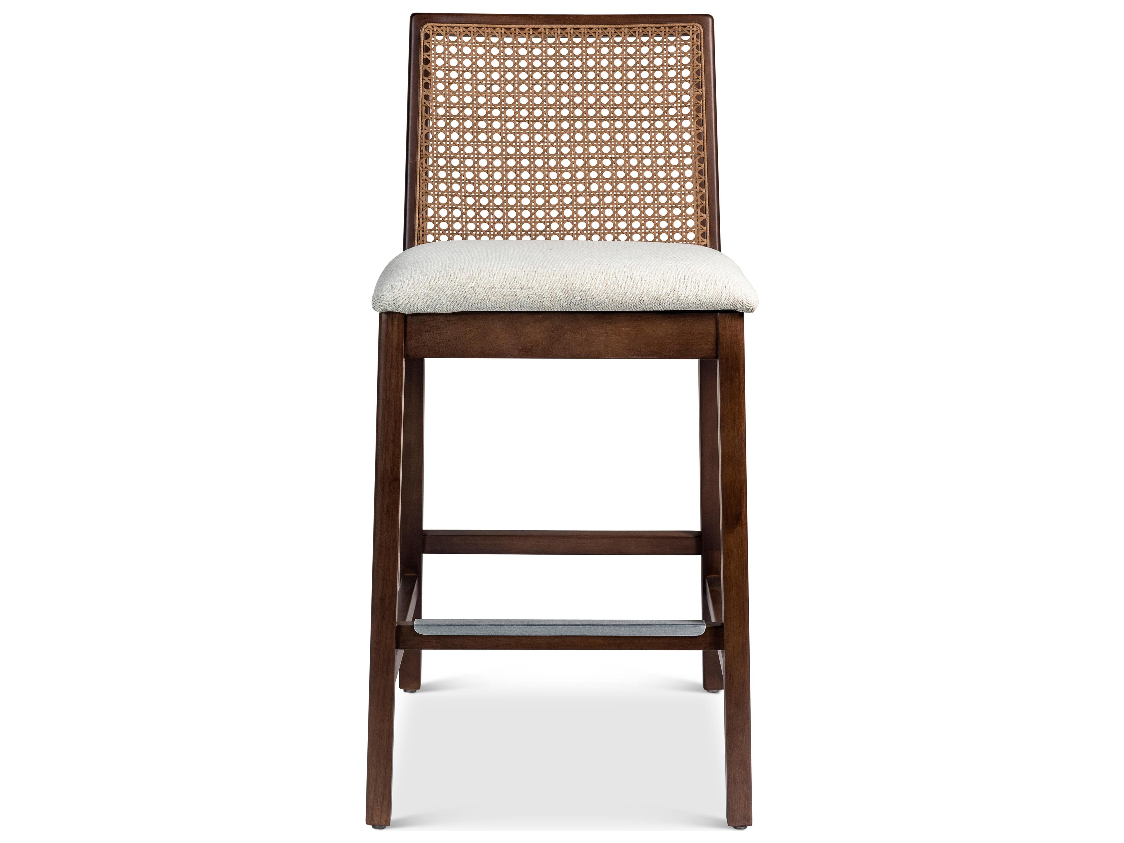 Urbia Modern Brazilian Nardia Cane Counter Stool Medley Ivory Seat Nogal Frame Nogal Cane Webbing