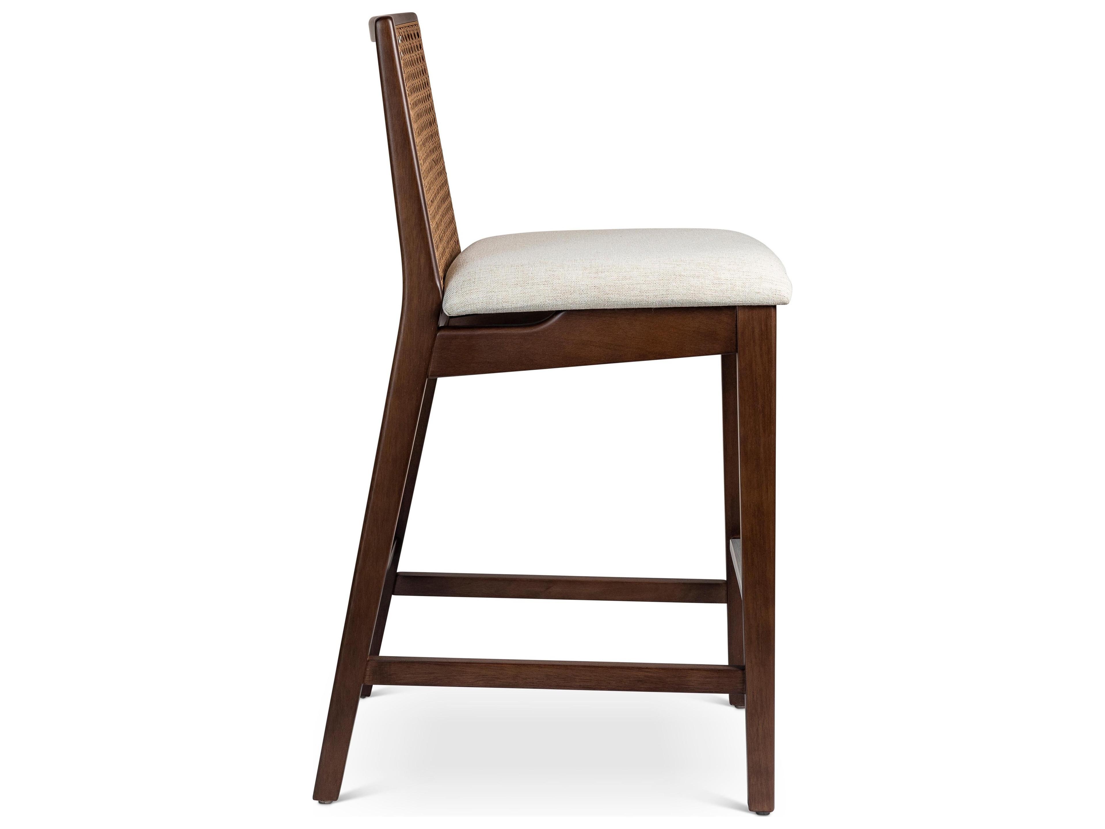 Urbia Modern Brazilian Nardia Cane Counter Stool Medley Ivory Seat Nogal Frame Nogal Cane Webbing