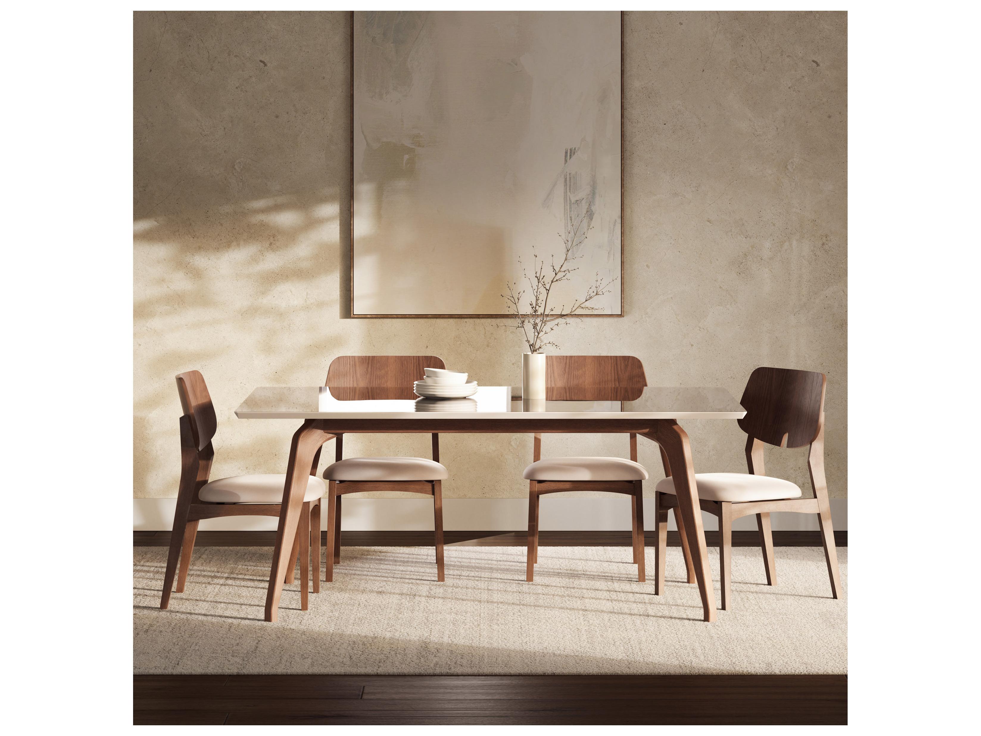 Urbia Modern Brazilian Rectangular Glass Off White Nogal Dining Table