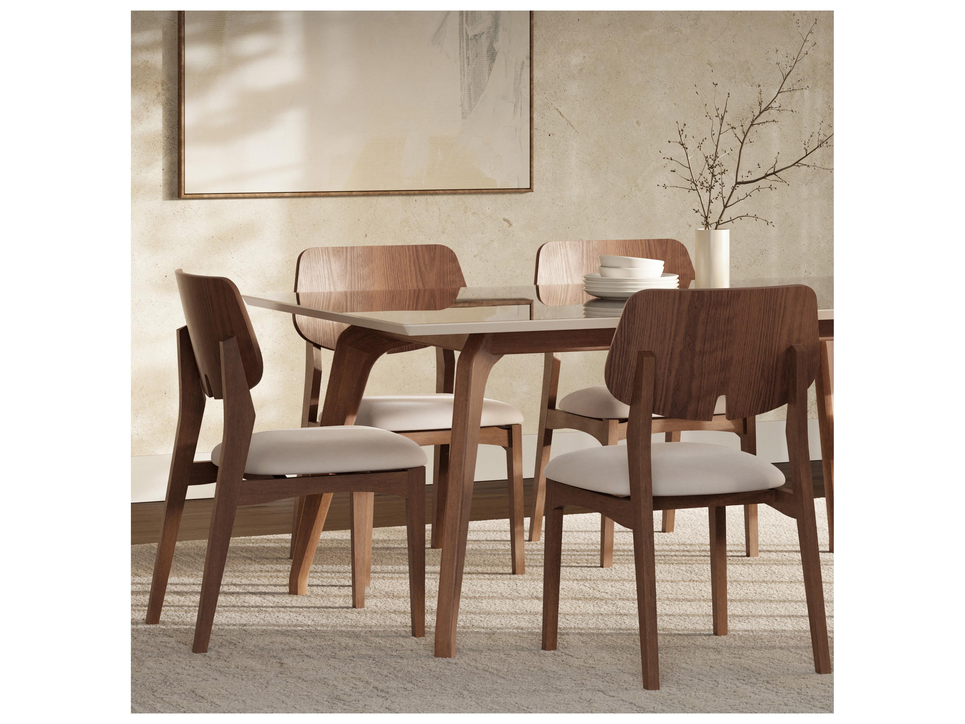 Urbia Modern Brazilian Rectangular Glass Off White Nogal Dining Table