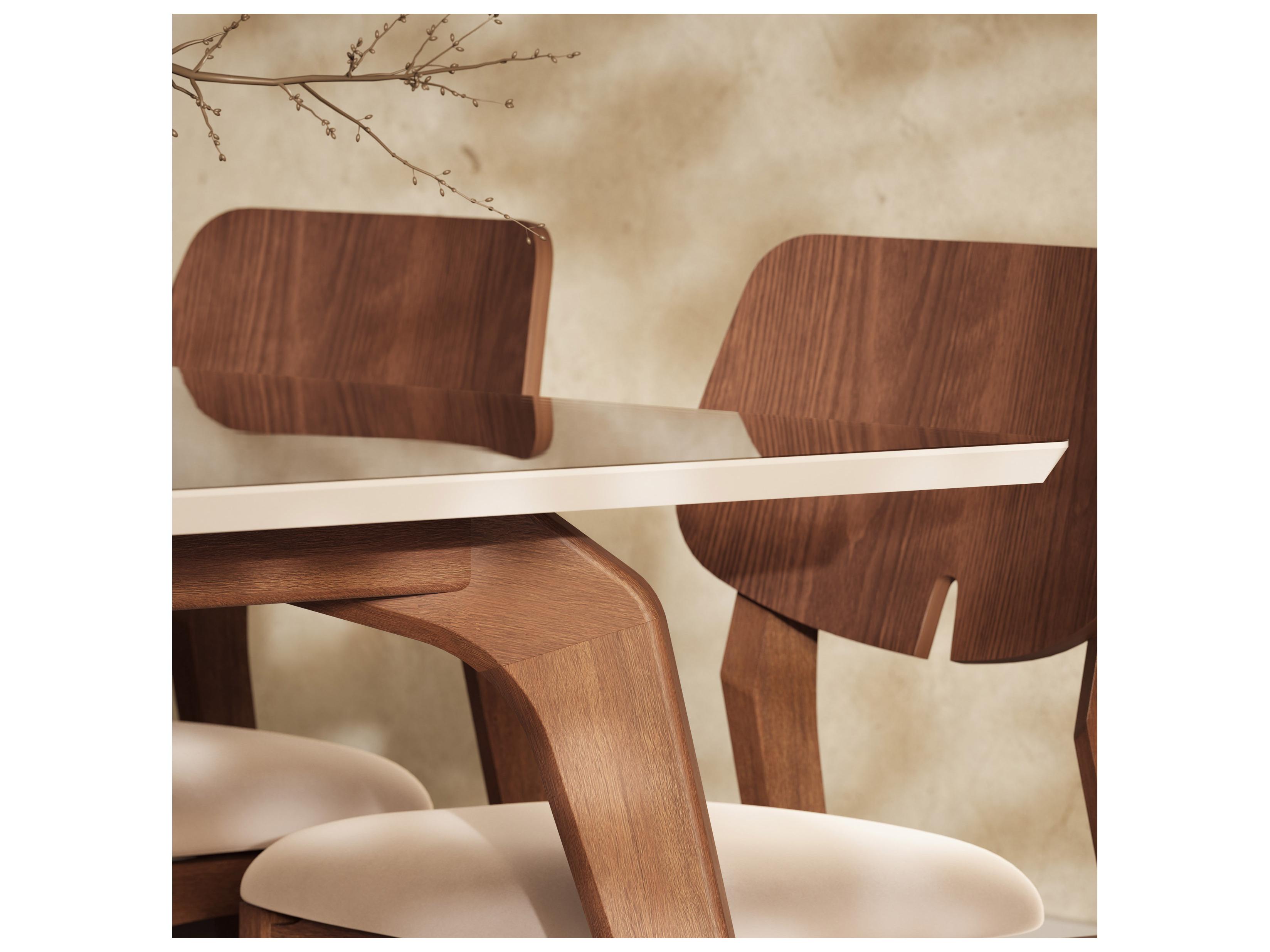 Urbia Modern Brazilian Rectangular Glass Off White Nogal Dining Table