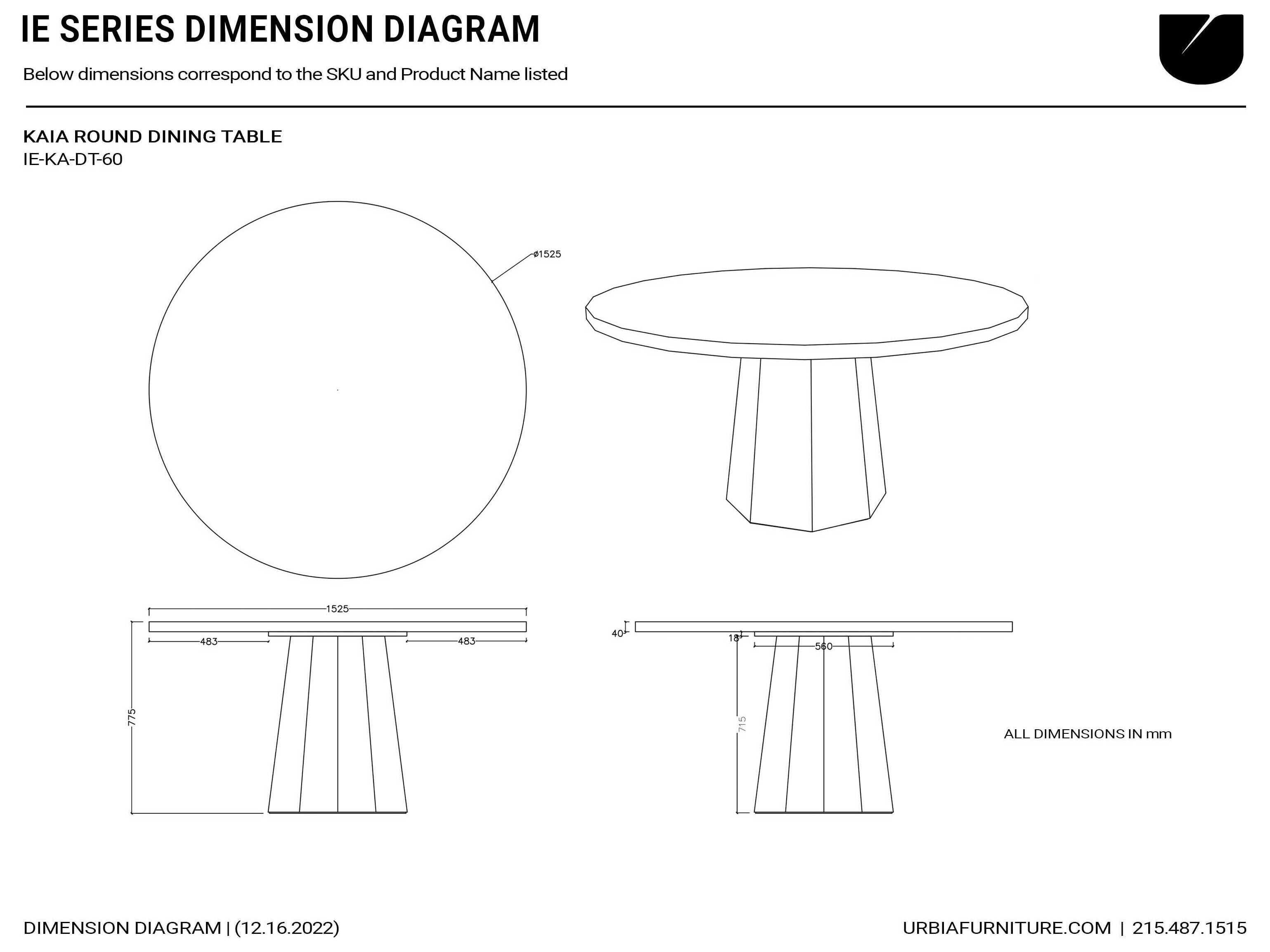 Urbia Ie Series Kaia Round Wood White Oak Dining Table