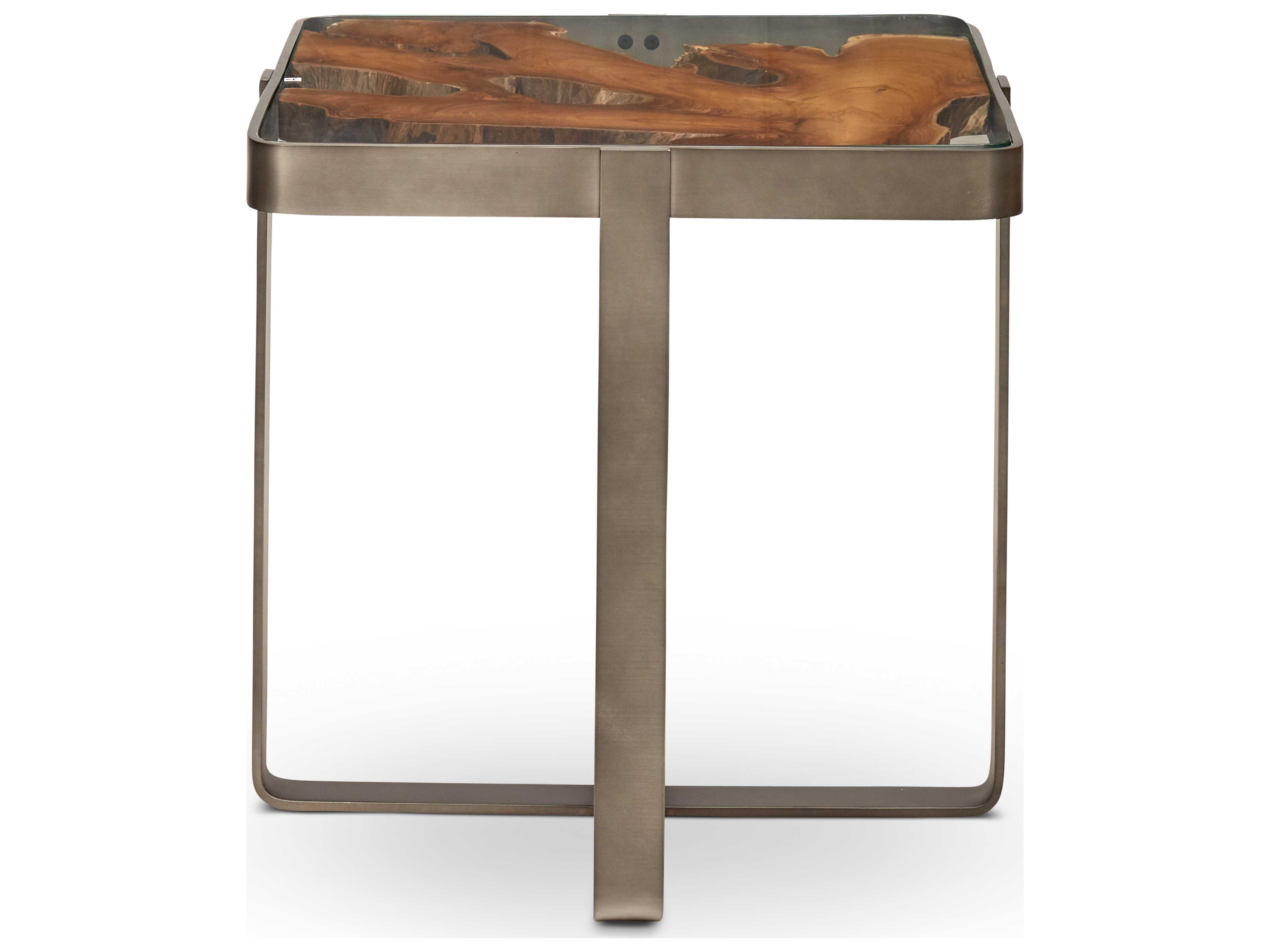 Urbia Ie Series Square Glass Teak Galvanized Gray End Table