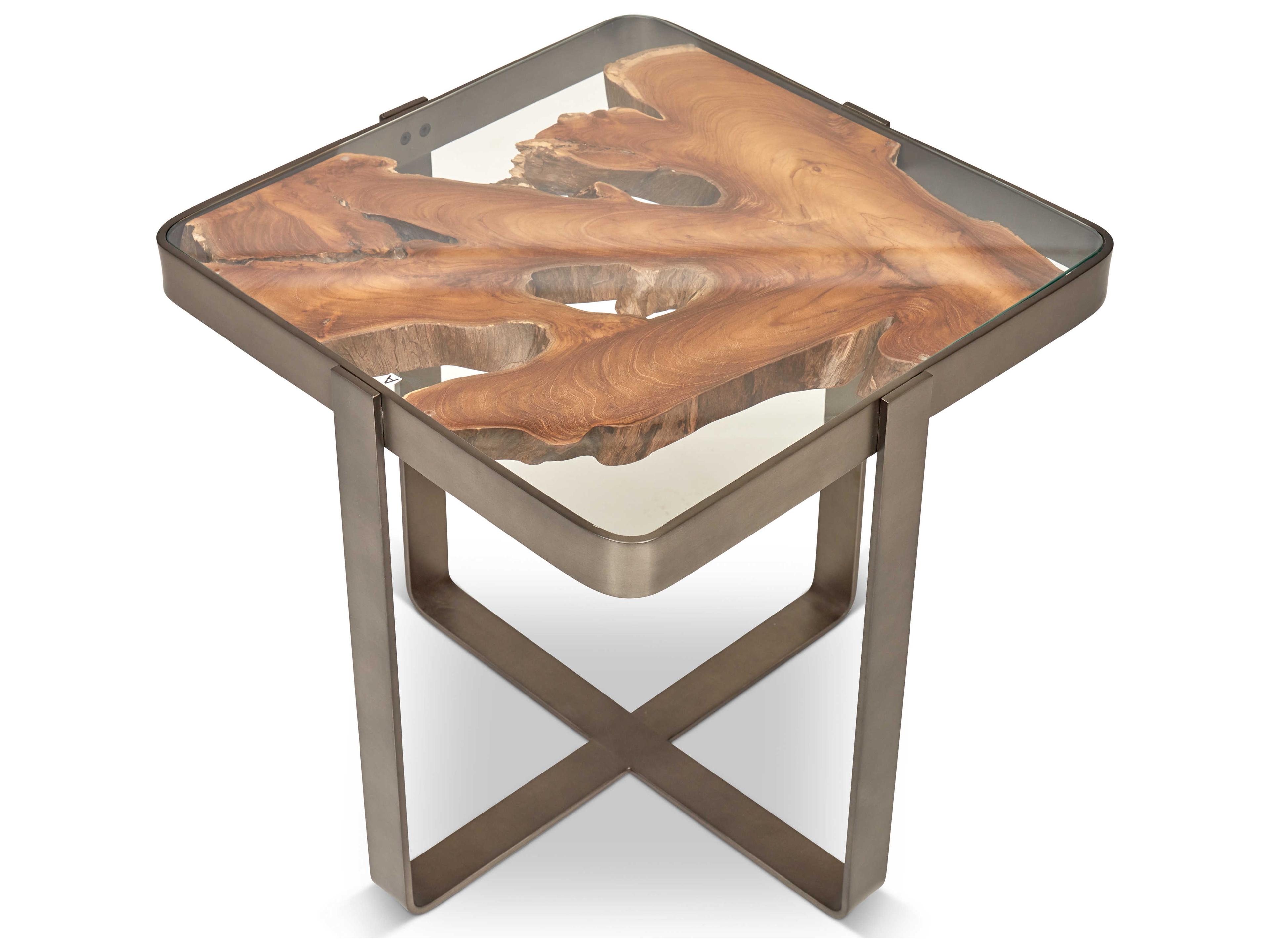 Urbia Ie Series Square Glass Teak Galvanized Gray End Table