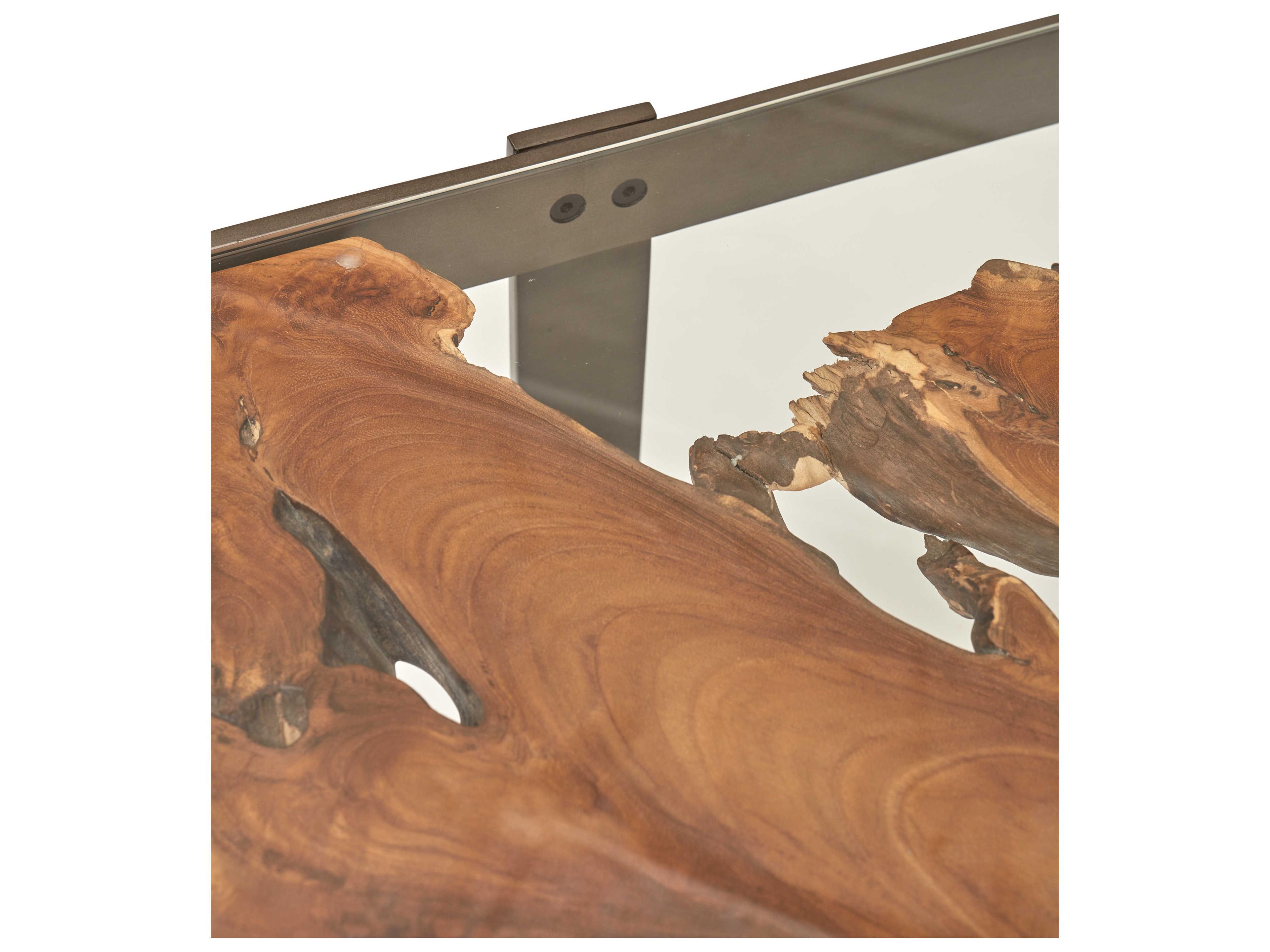 Urbia Ie Series Square Glass Teak Galvanized Gray End Table