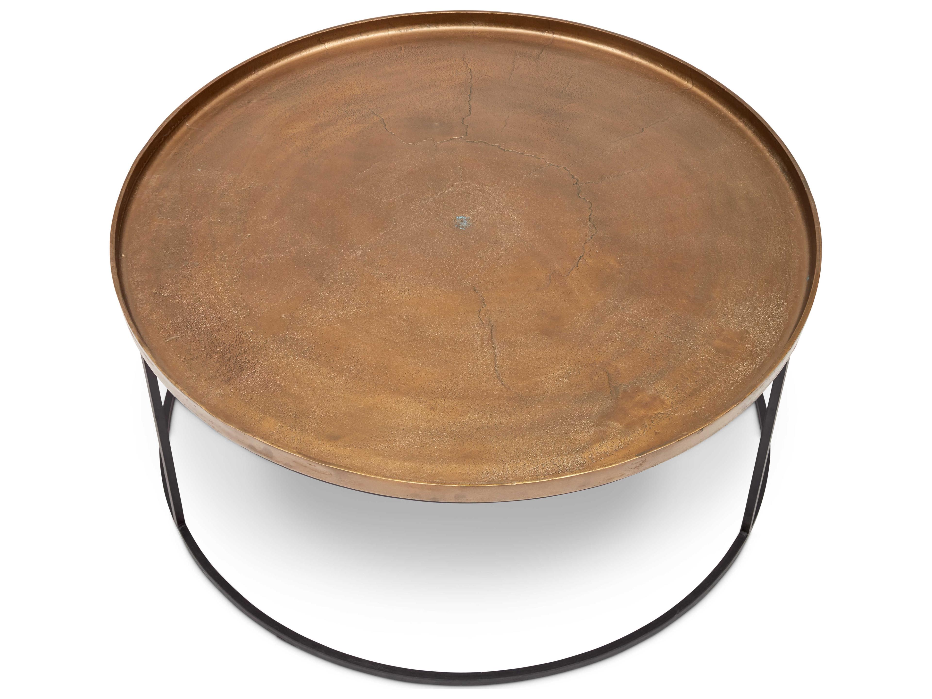 Urbia Elements Round Metal Antique Brass Black Coffee Table