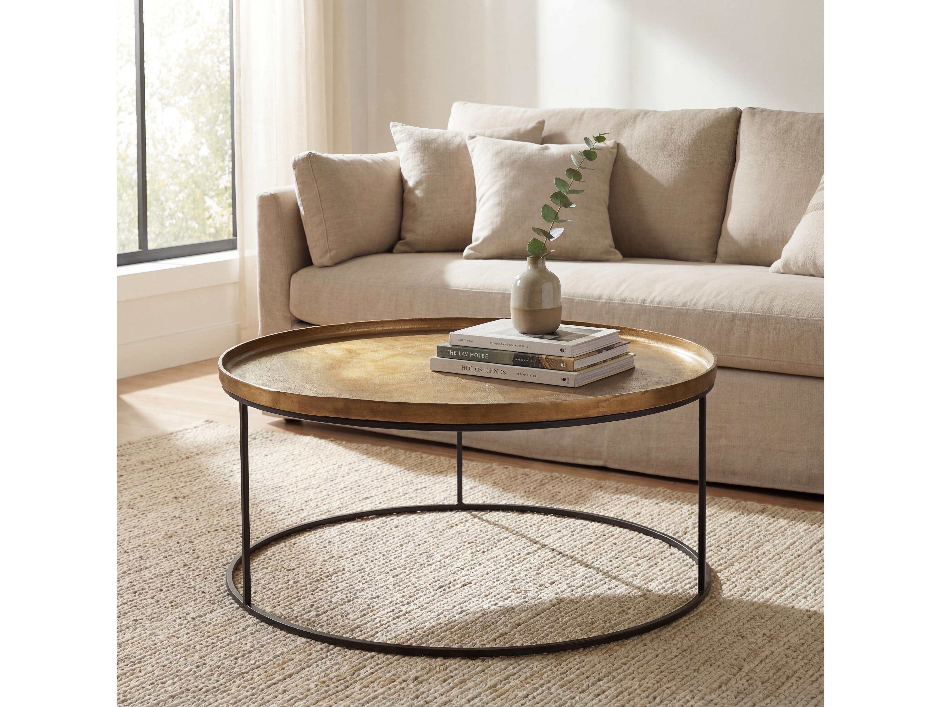 Urbia Elements Round Metal Antique Brass Black Coffee Table