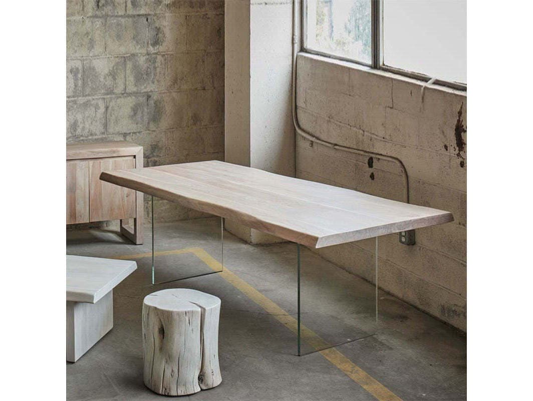 Urbia Brooks Rectangular Wood Sandblasted Grey Clear Dining Table