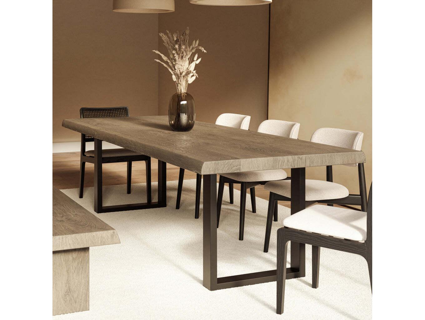 Urbia Brooks Rectangular Wood Sandblasted Grey Black Dining Table