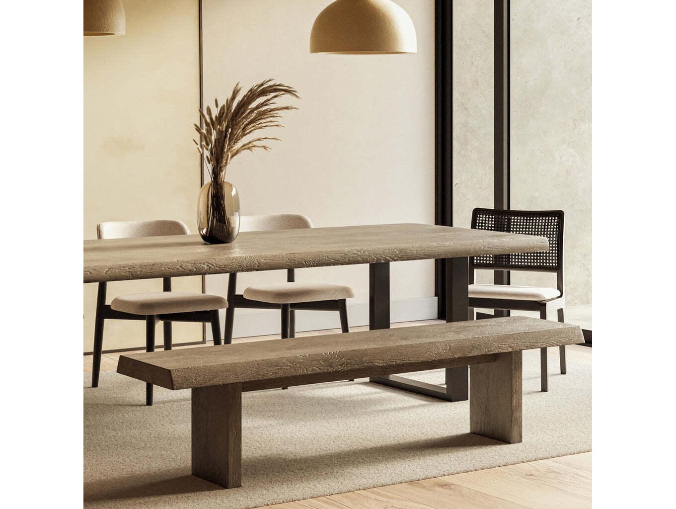 Urbia Brooks Rectangular Wood Sandblasted Grey Brass Dining Table