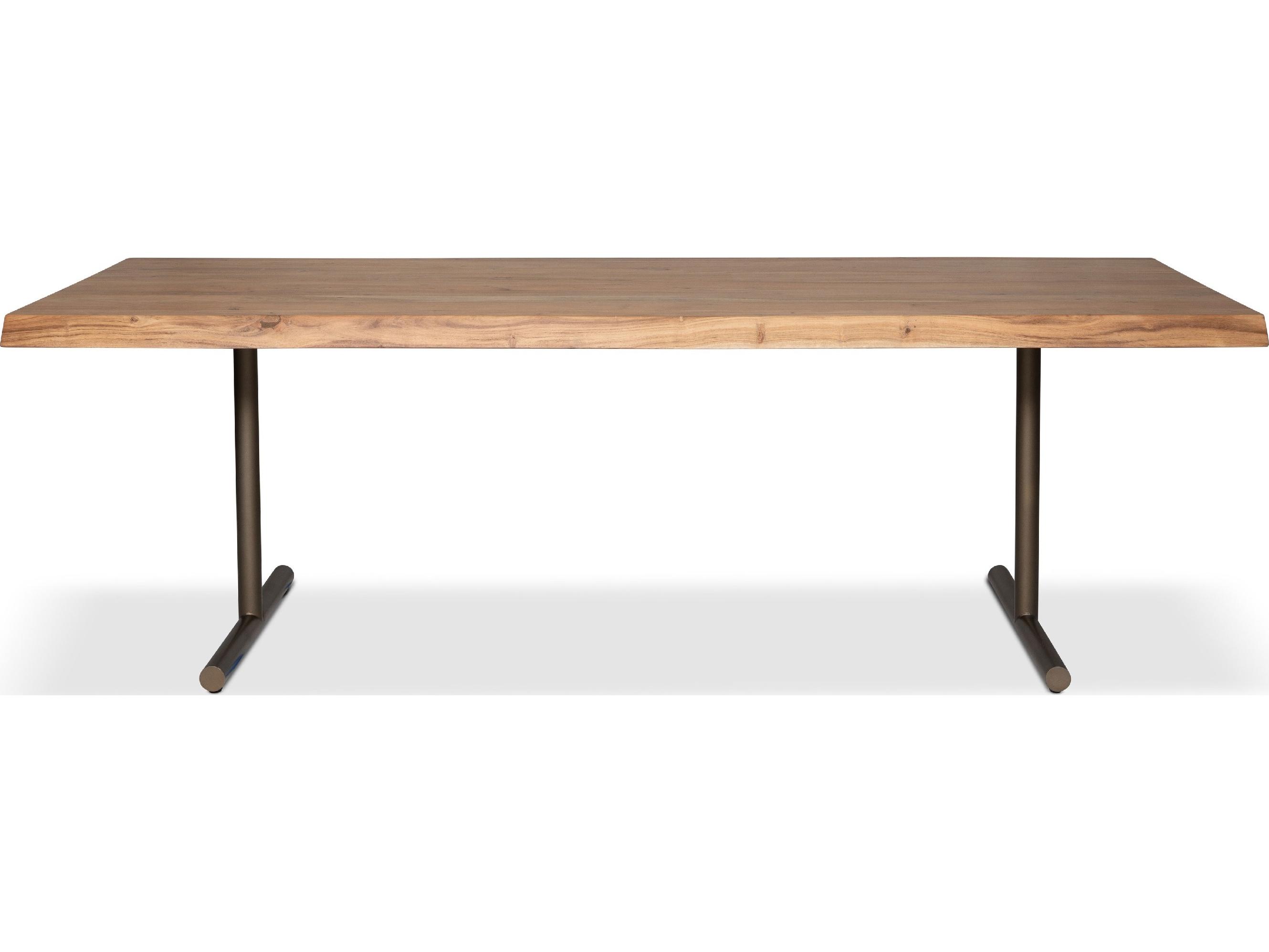 Urbia Brooks Dining Table T Base Teak Top Brass Base