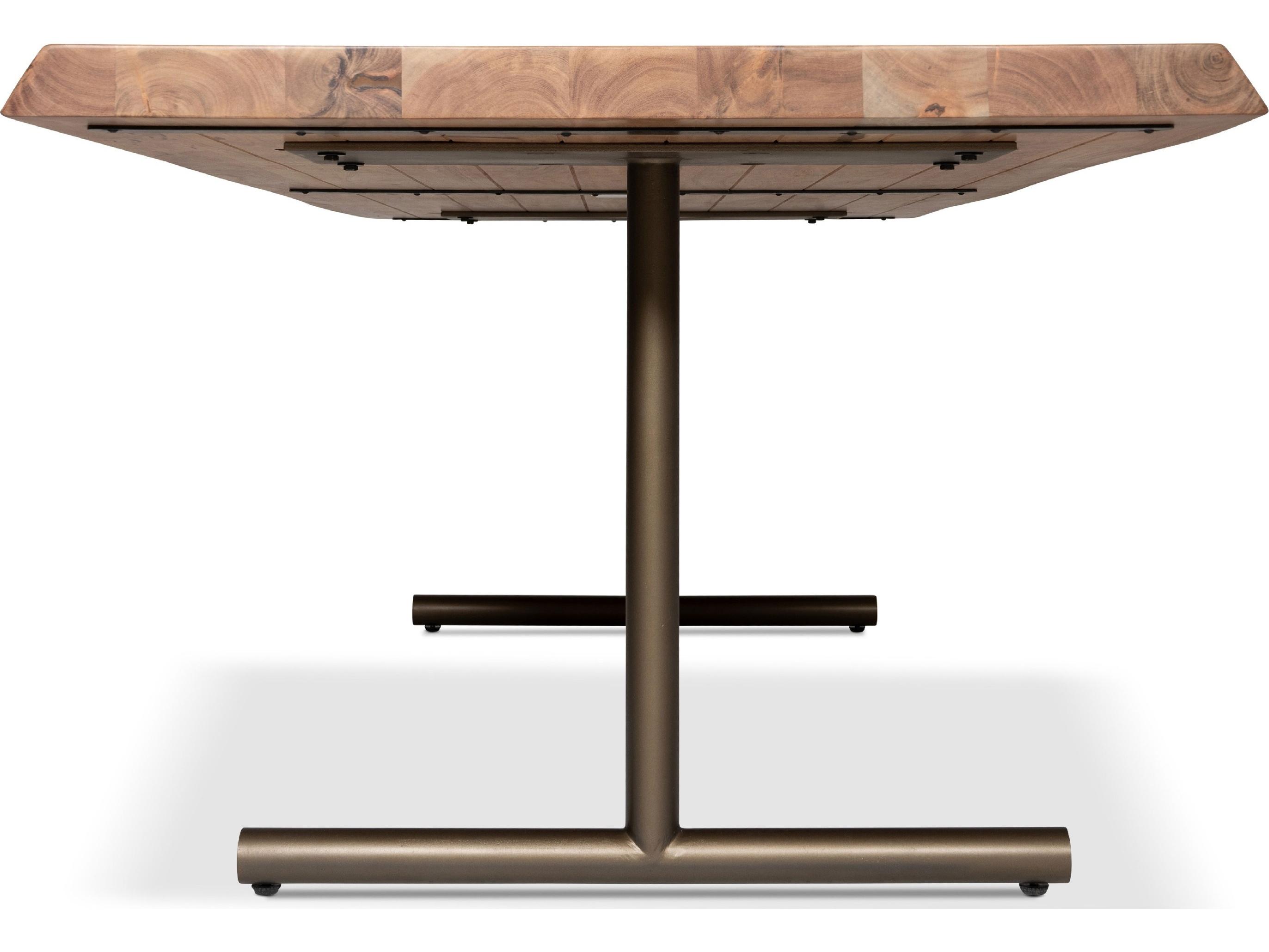 Urbia Brooks Dining Table T Base Teak Top Brass Base