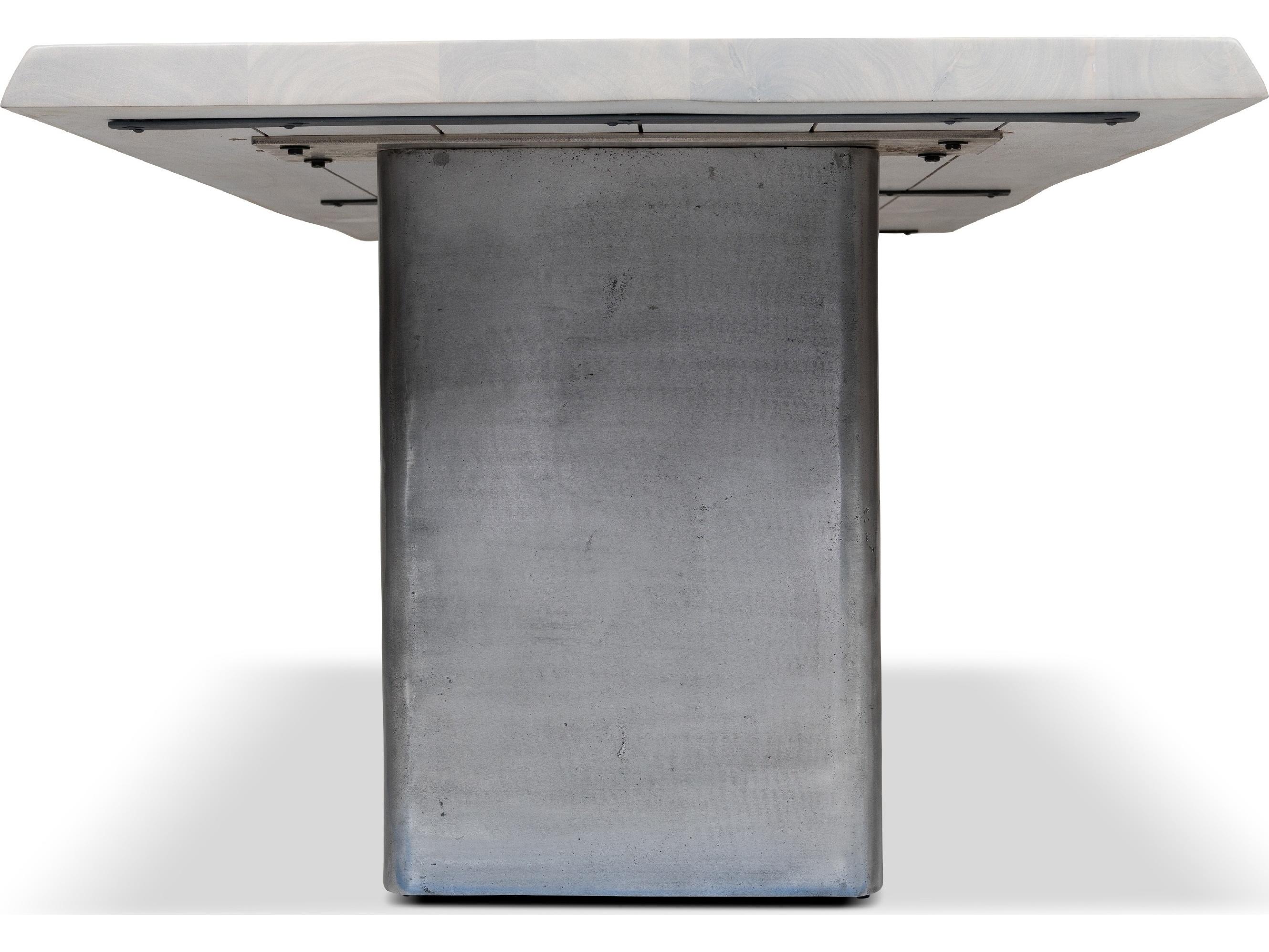 Urbia Brooks Dining Table Cast Slab Base White Wash Top Antique Nickel Base