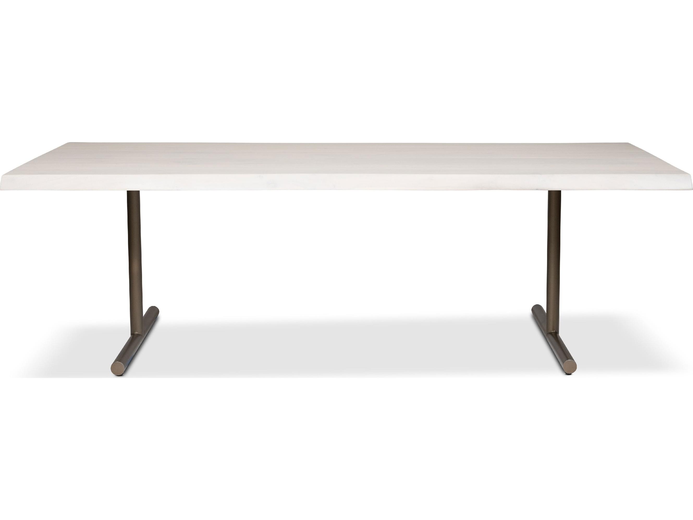 Urbia Brooks Dining Table T Base White Wash Top Brass Base