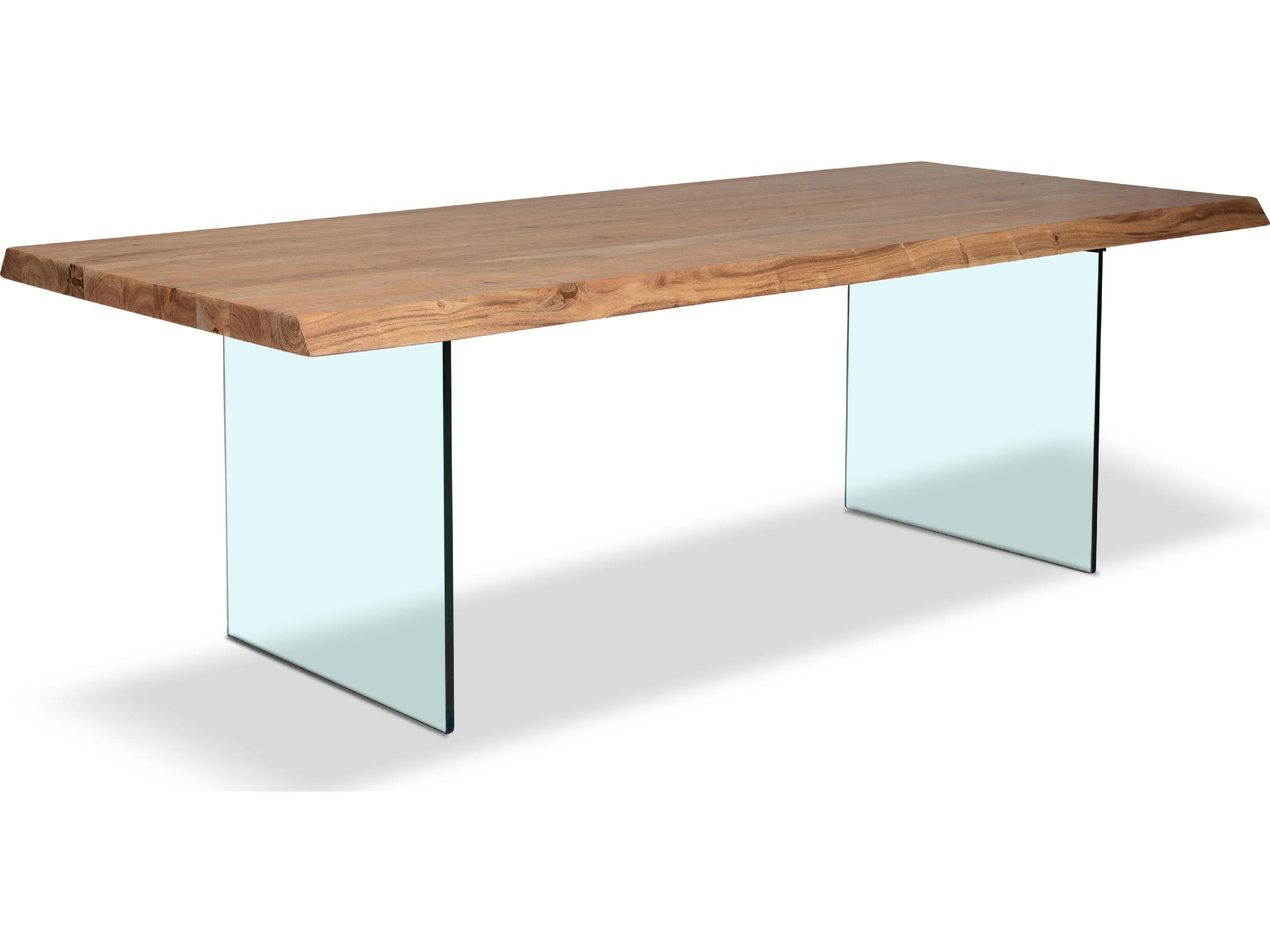 Urbia Brooks Dining Table Glass Base Teak Top Clear Glass Base