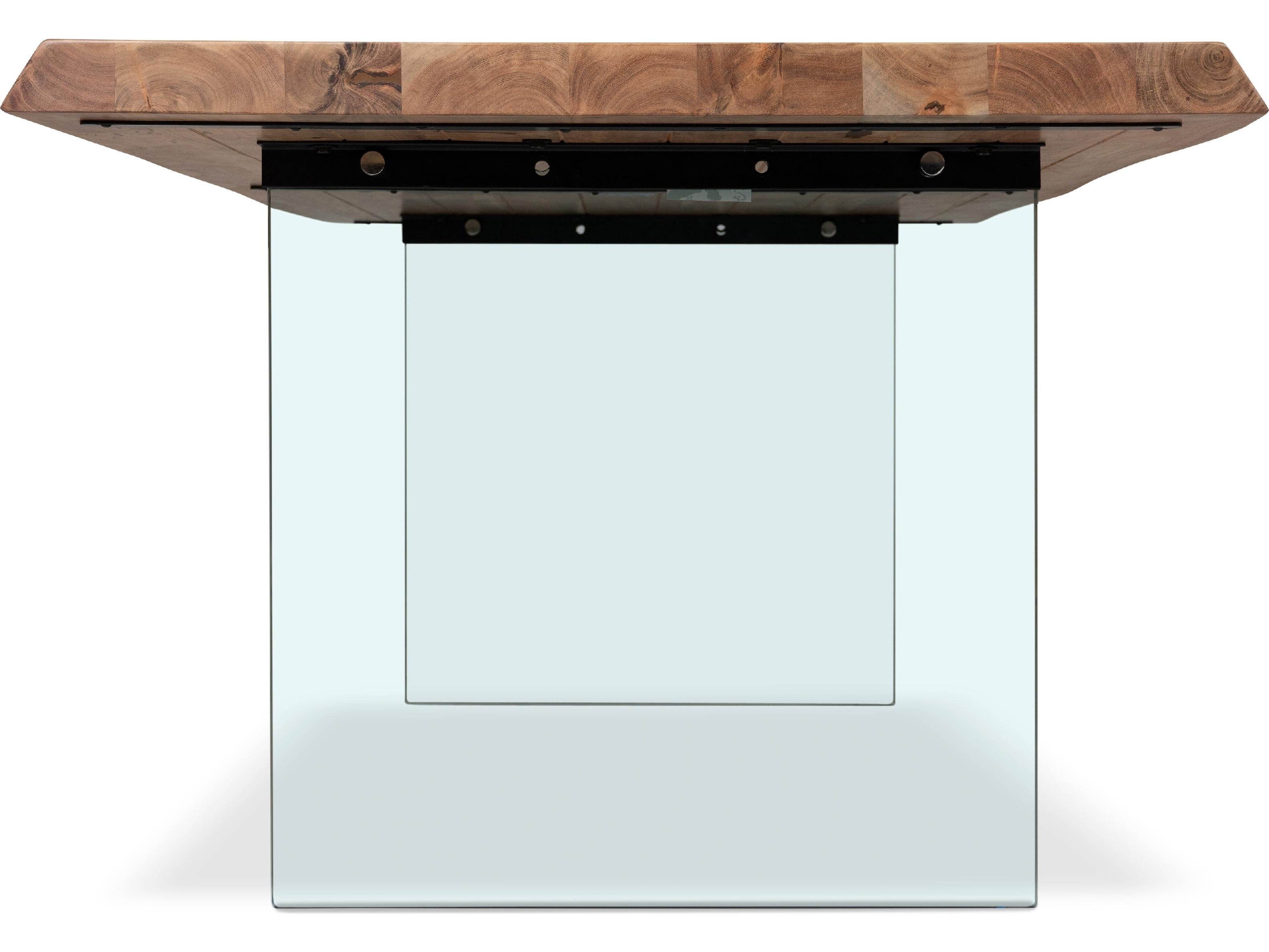 Urbia Brooks Dining Table Glass Base Teak Top Clear Glass Base