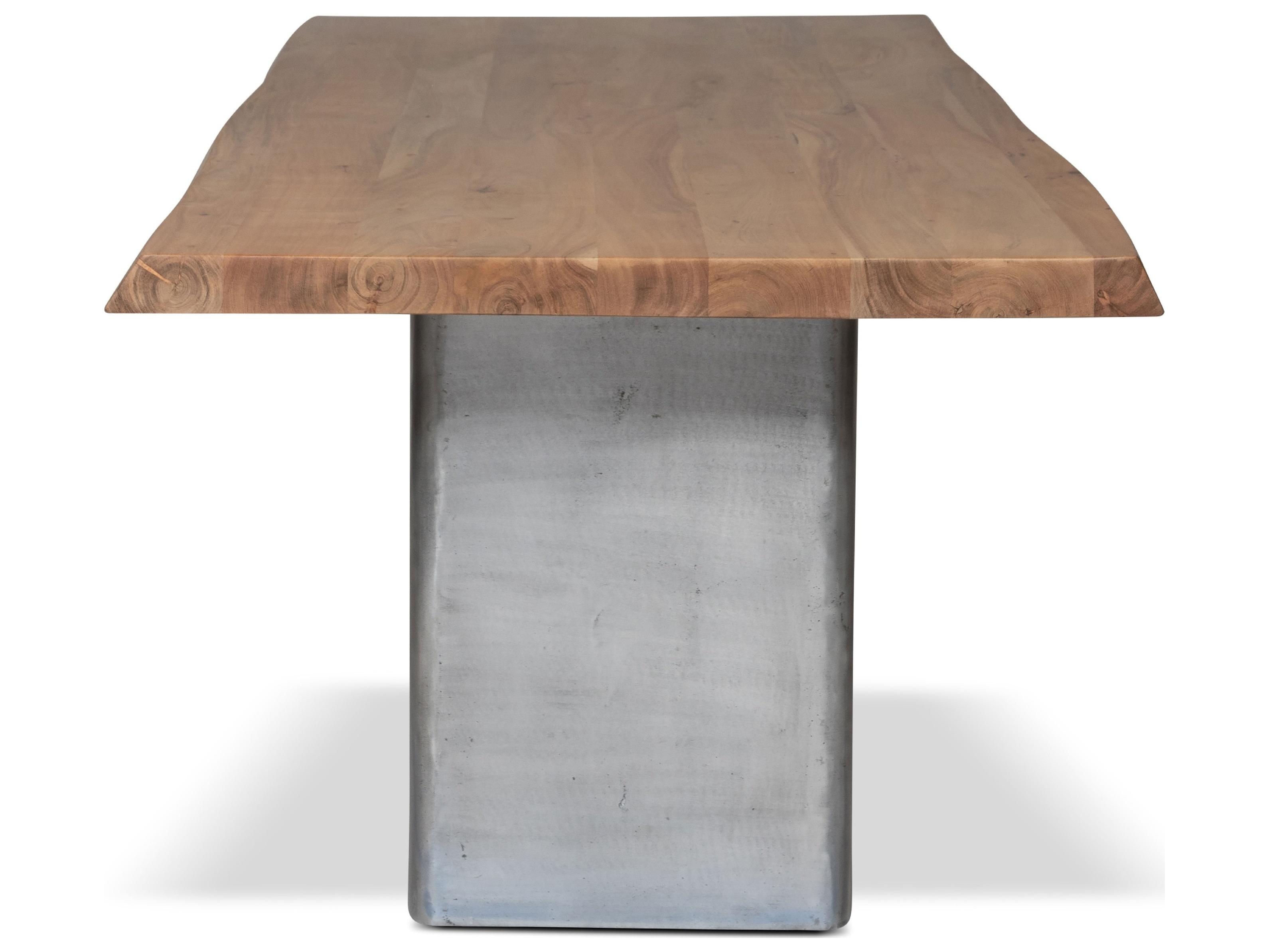 Urbia Brooks Dining Table Cast Slab Base Teak Top Antique Nickel Base