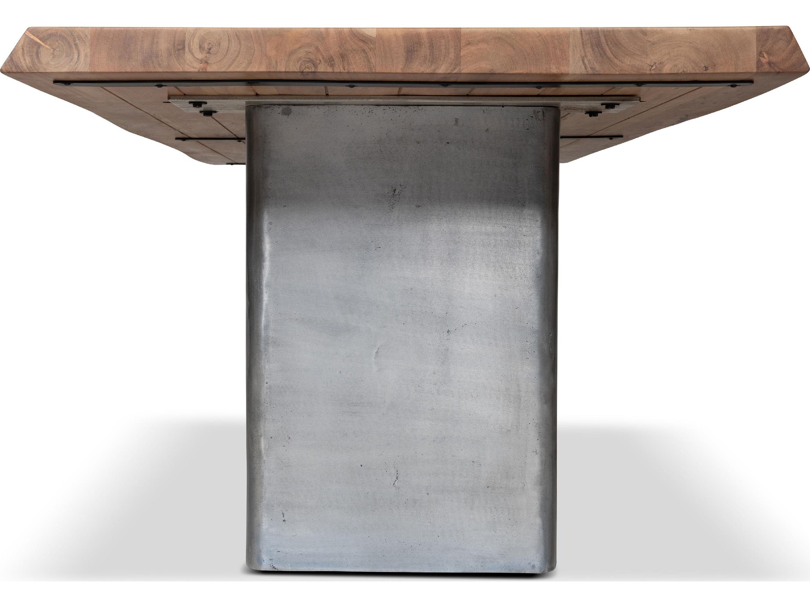 Urbia Brooks Dining Table Cast Slab Base Teak Top Antique Nickel Base