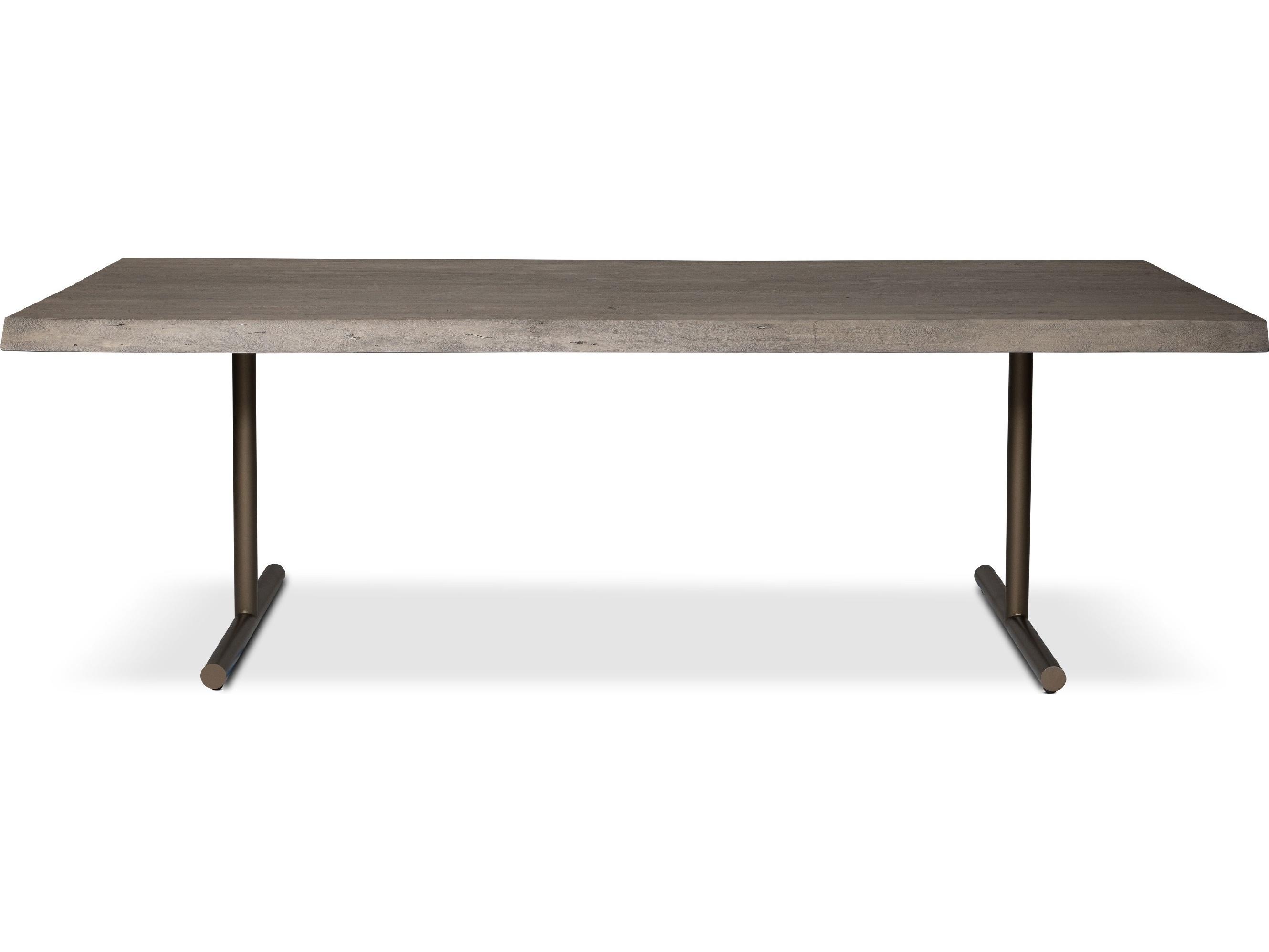 Urbia Brooks Dining Table T Base Sandblasted Grey Top Brass Base