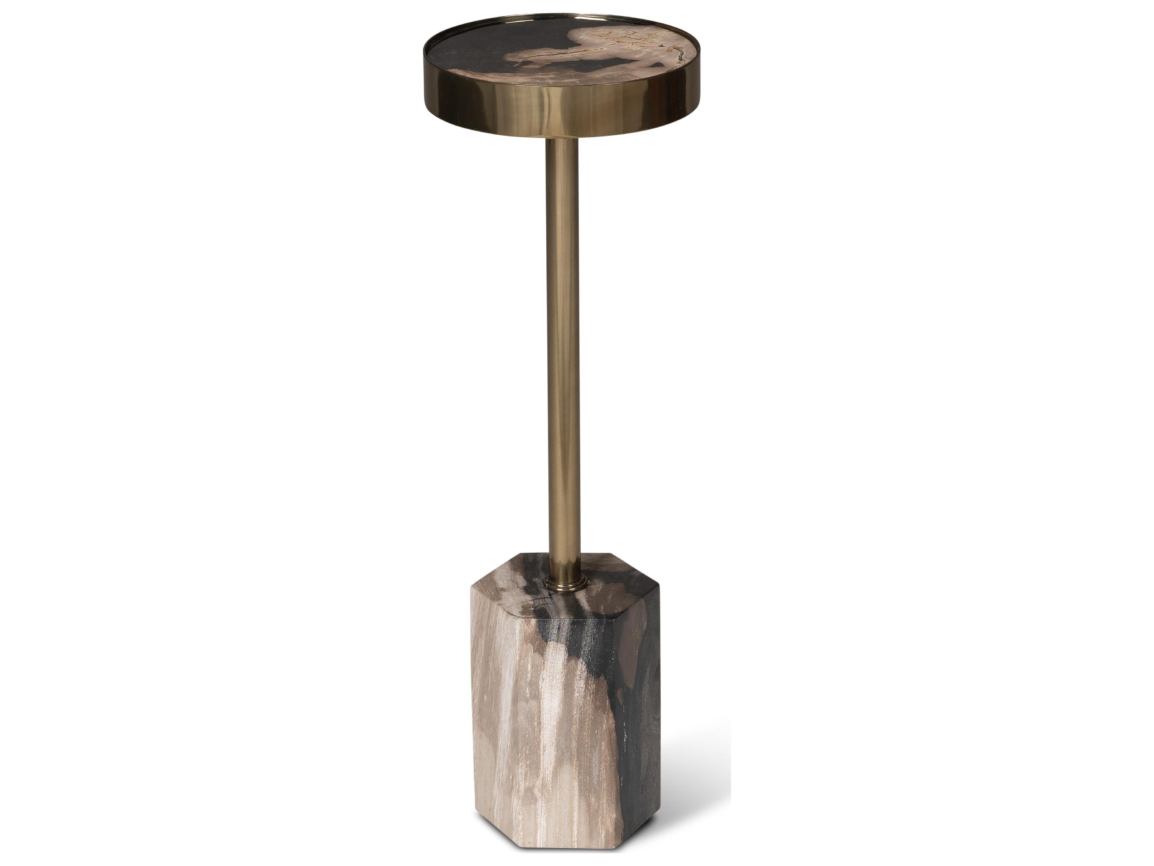 Urbia Relique Dinah Drink Table Brass Frame Natural Dark Top