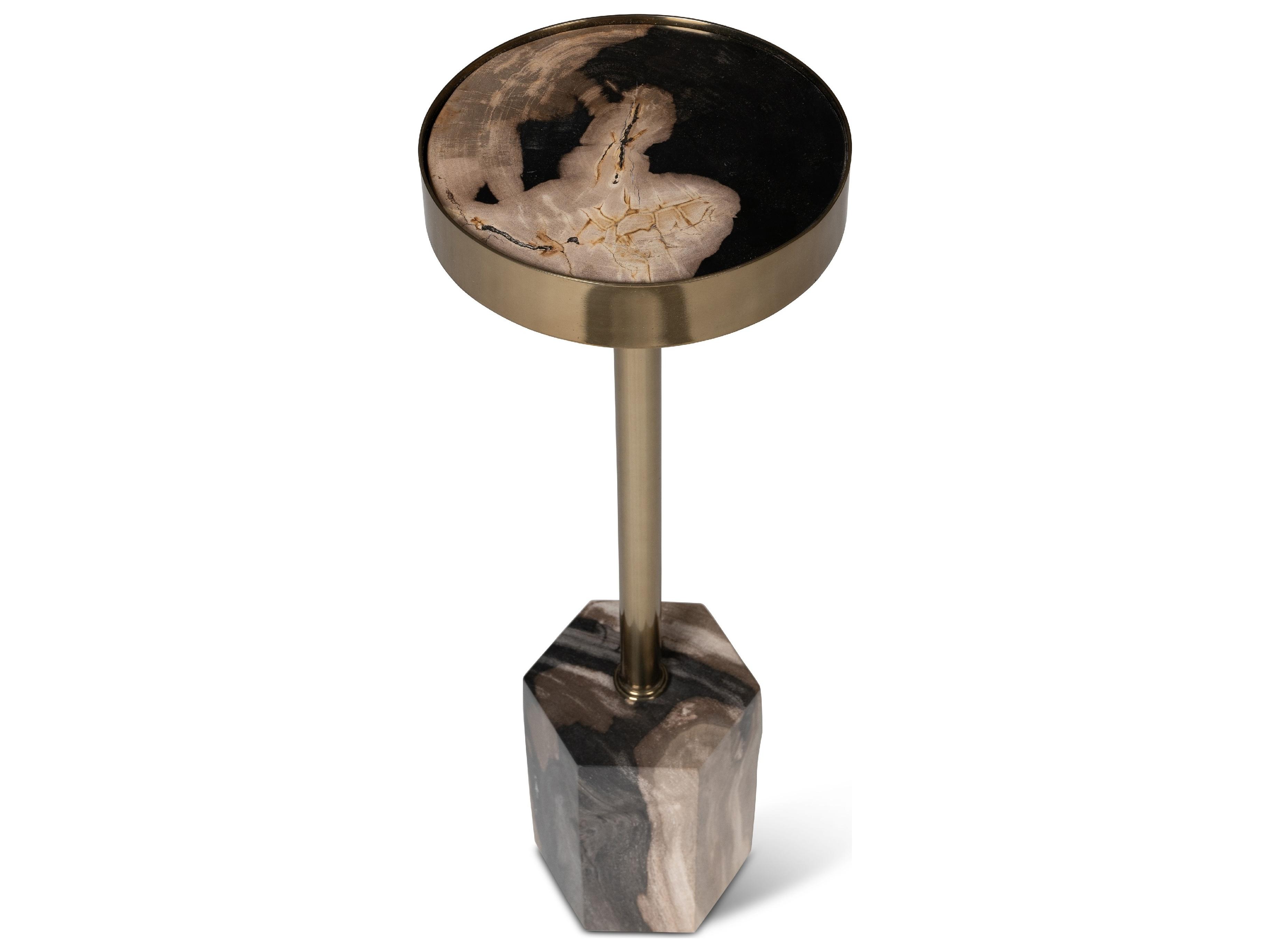 Urbia Relique Dinah Drink Table Brass Frame Natural Dark Top