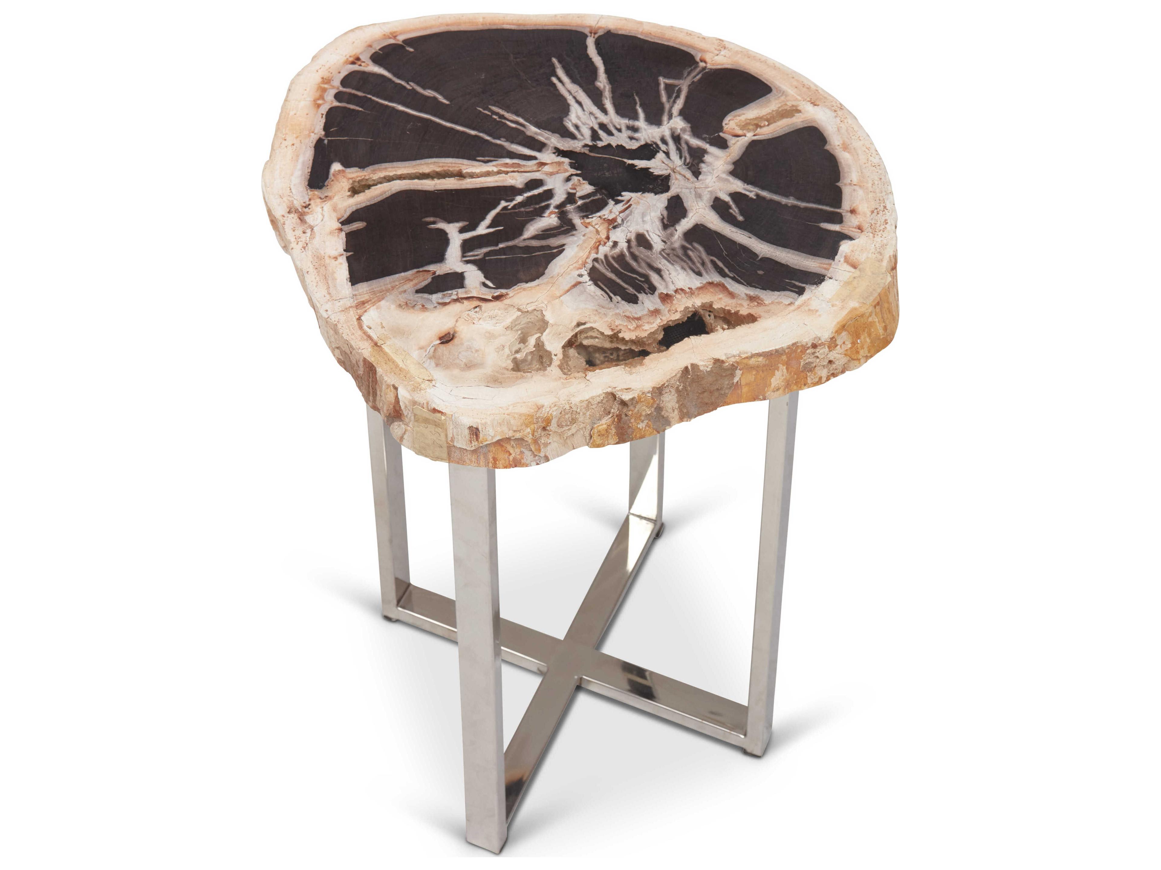 Urbia Relique Wood Natural Dark Polished Stainless Steel End Table