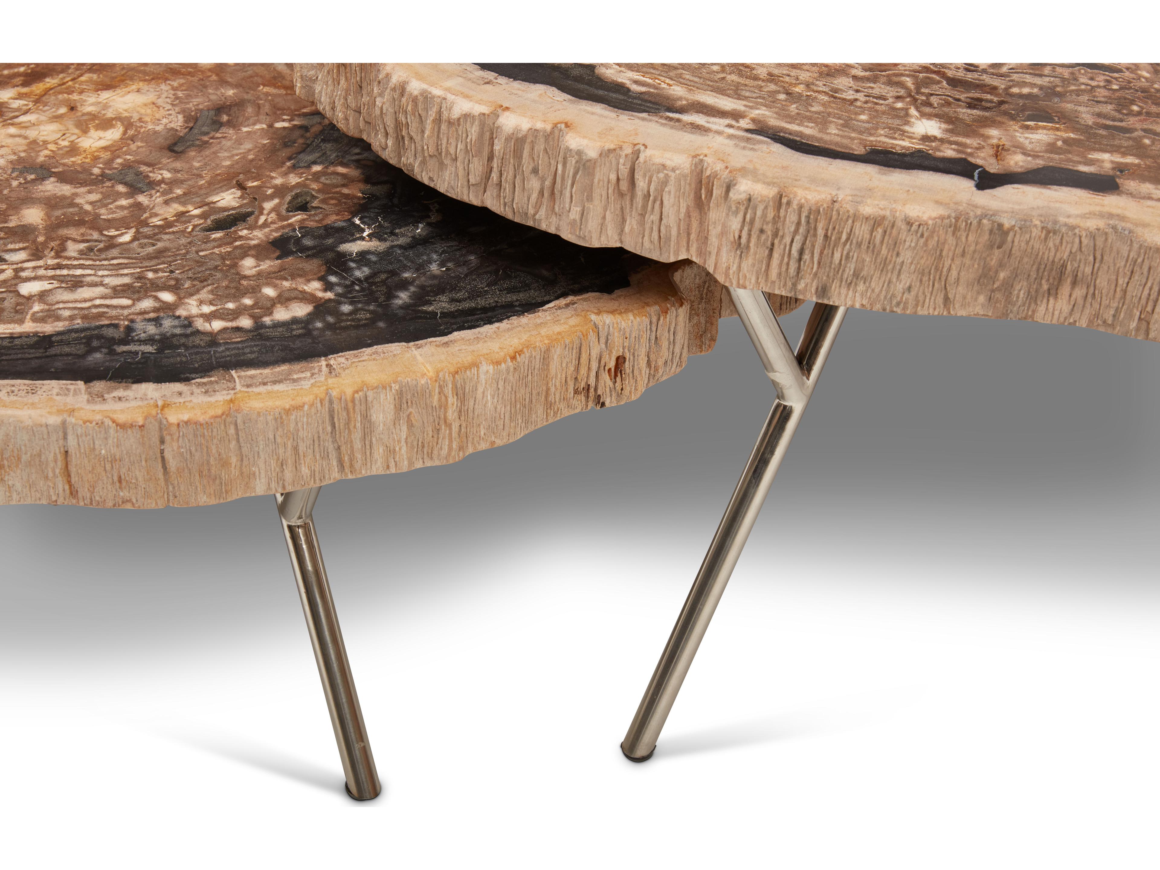 Urbia Relique Wood Natural Dark Polished Stainless Steel End Table