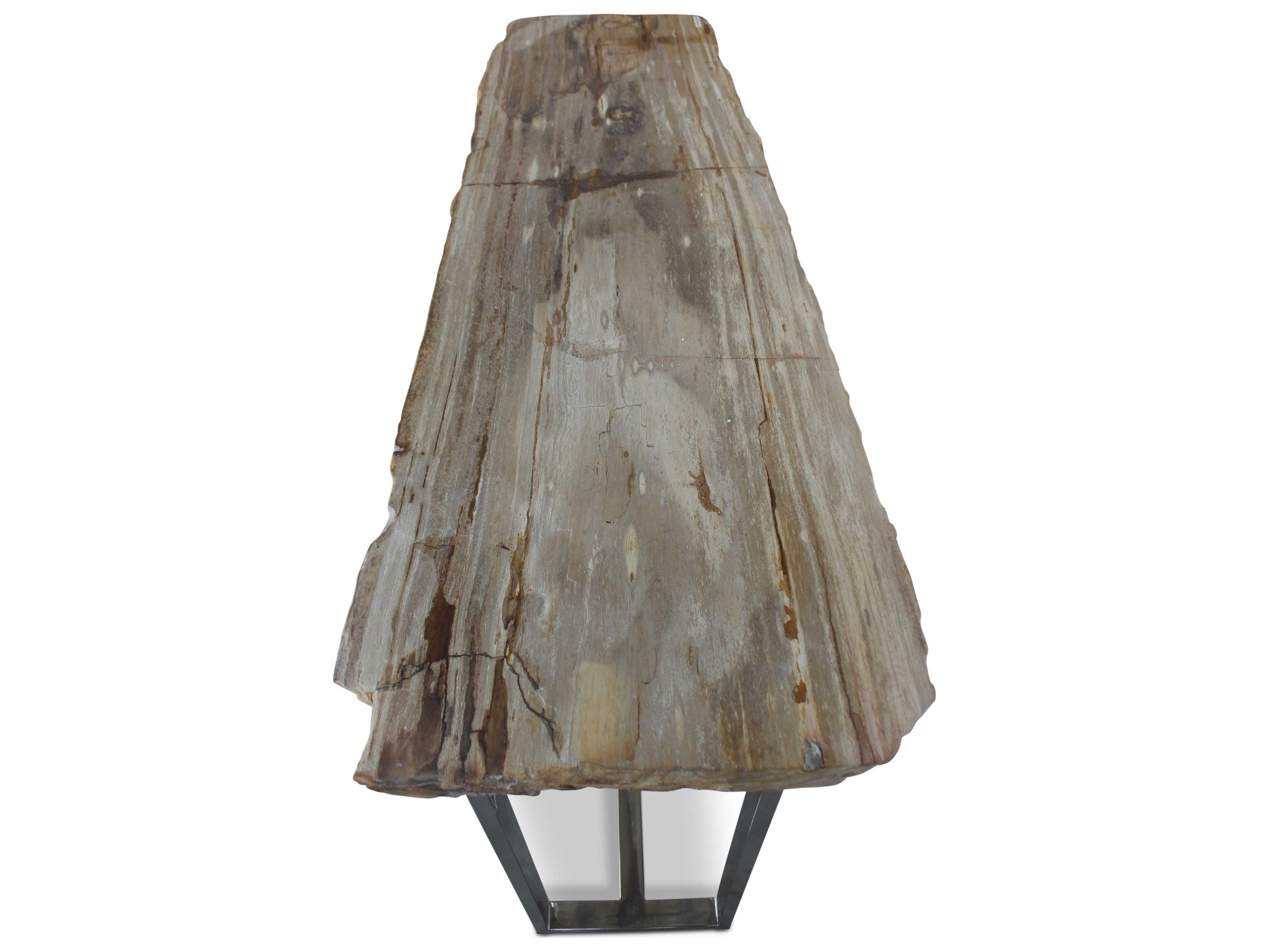 Urbia Relique Rectangular Wood Natural Light Polished Stainless Steel Console Table