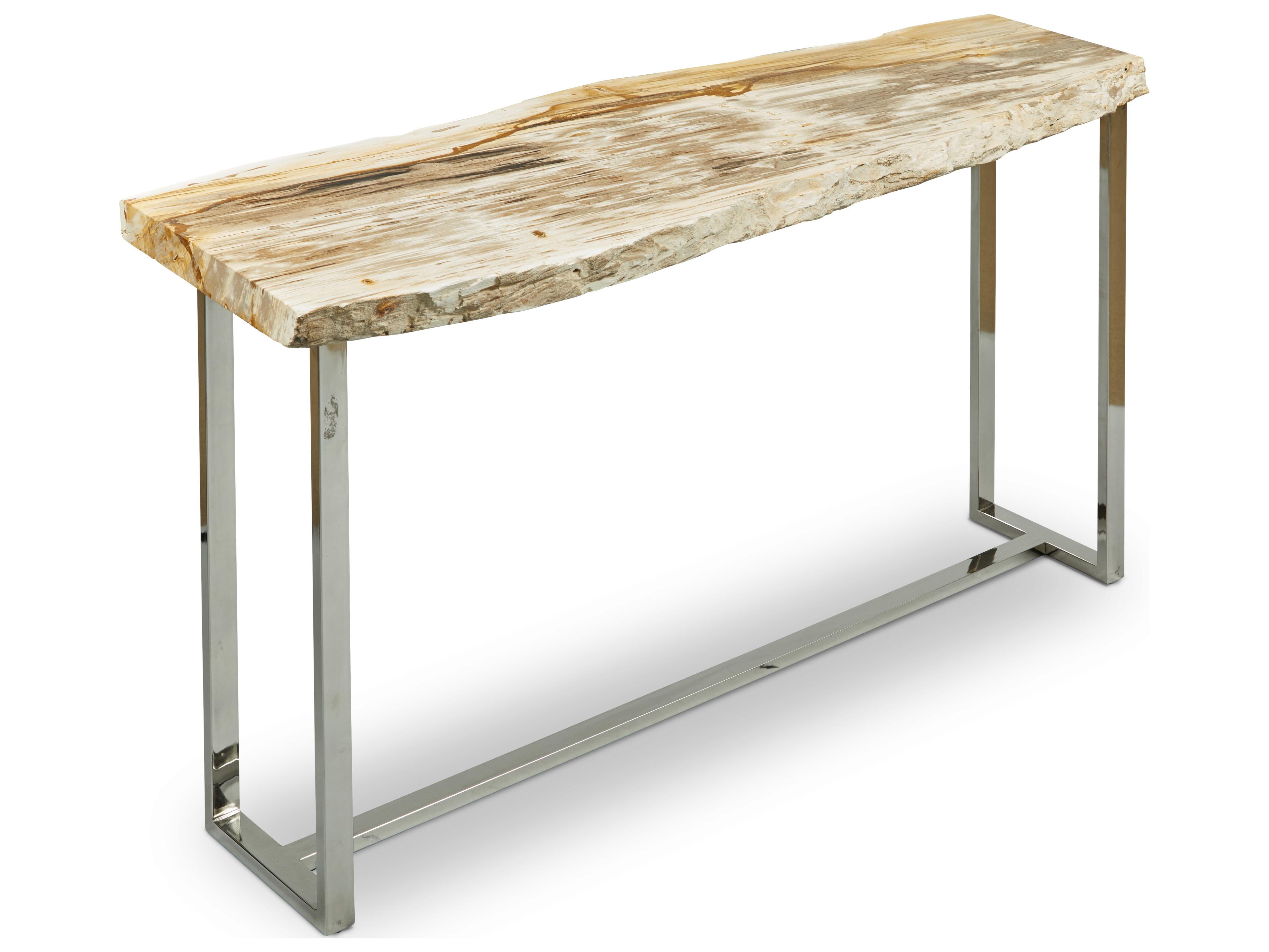 Urbia Relique Rectangular Wood Natural Light Polished Stainless Steel Console Table