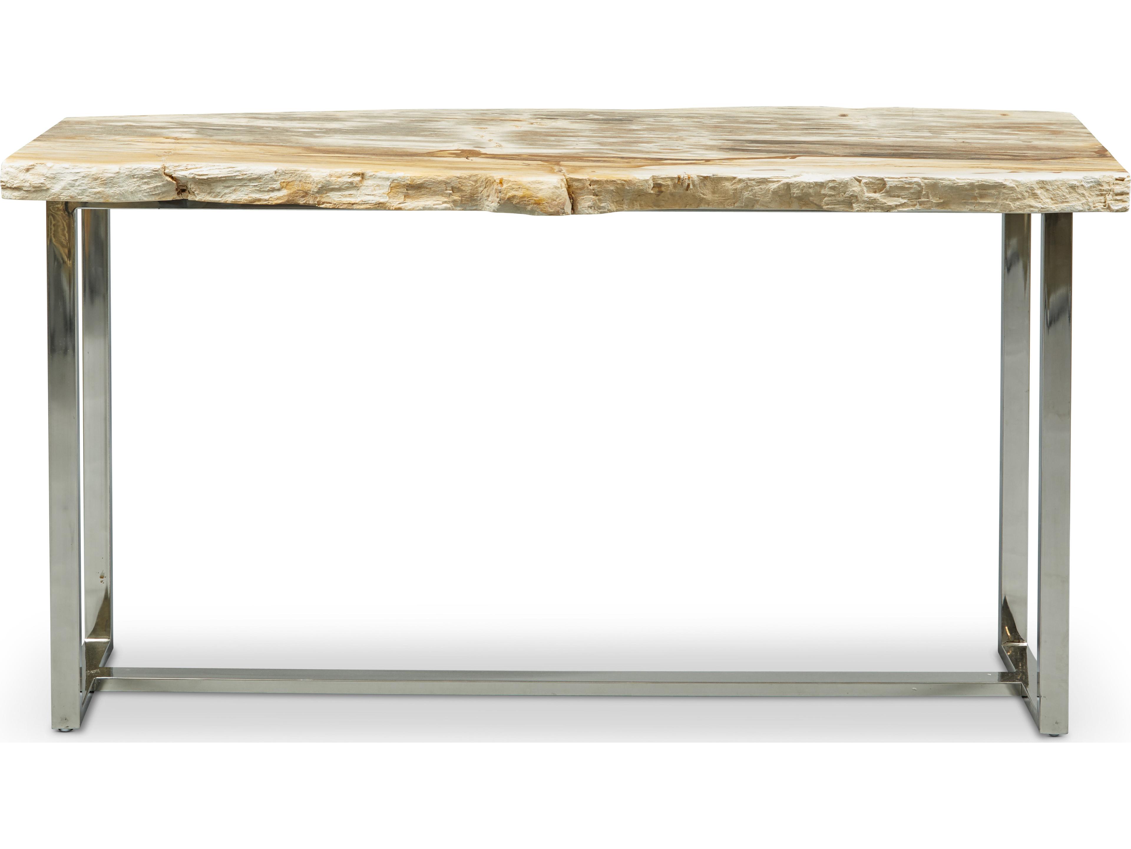Urbia Relique Rectangular Wood Natural Light Polished Stainless Steel Console Table
