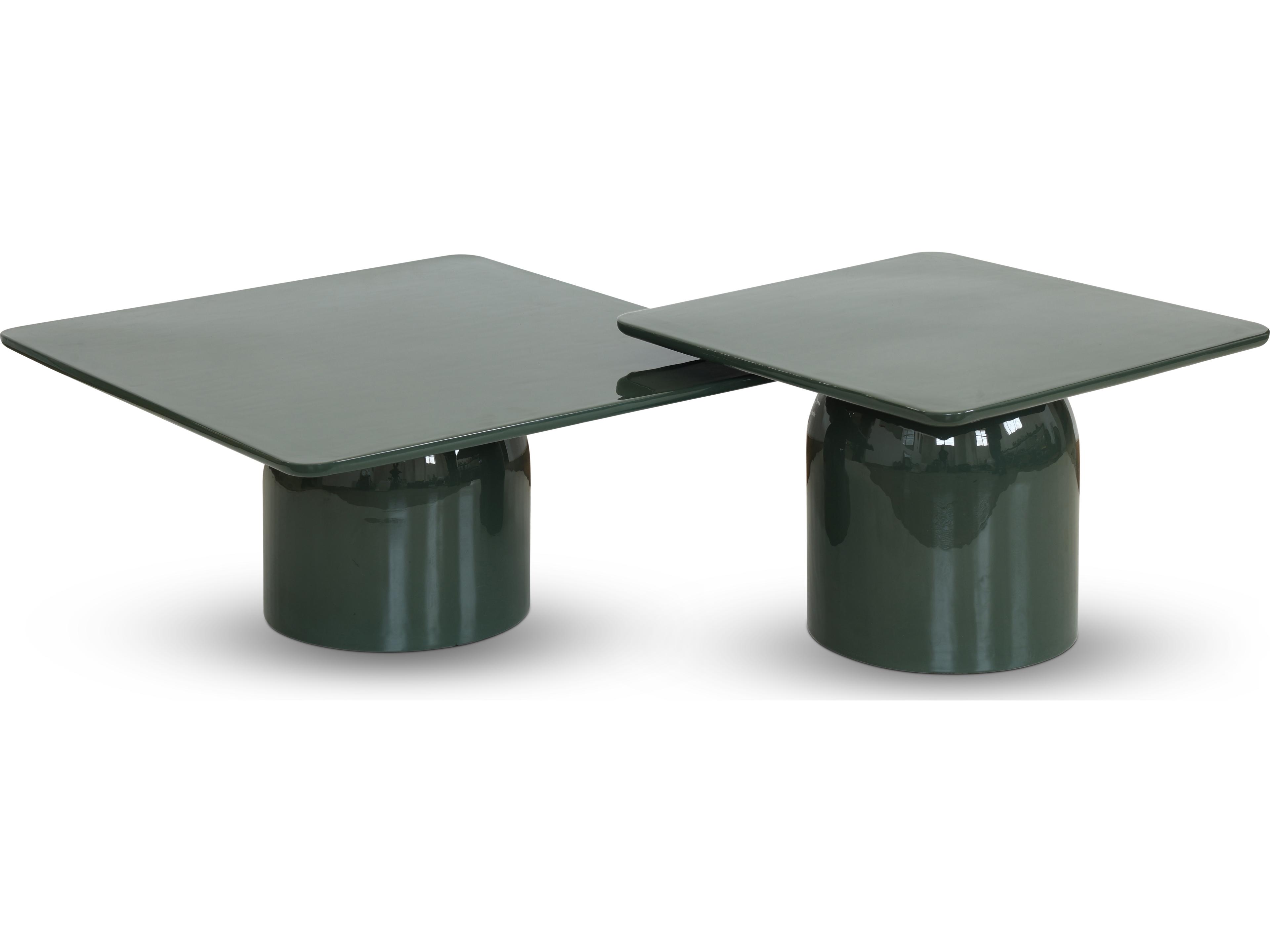 Urbia Alessia Square Metal Obsidian Green Coffee Table Set of 2