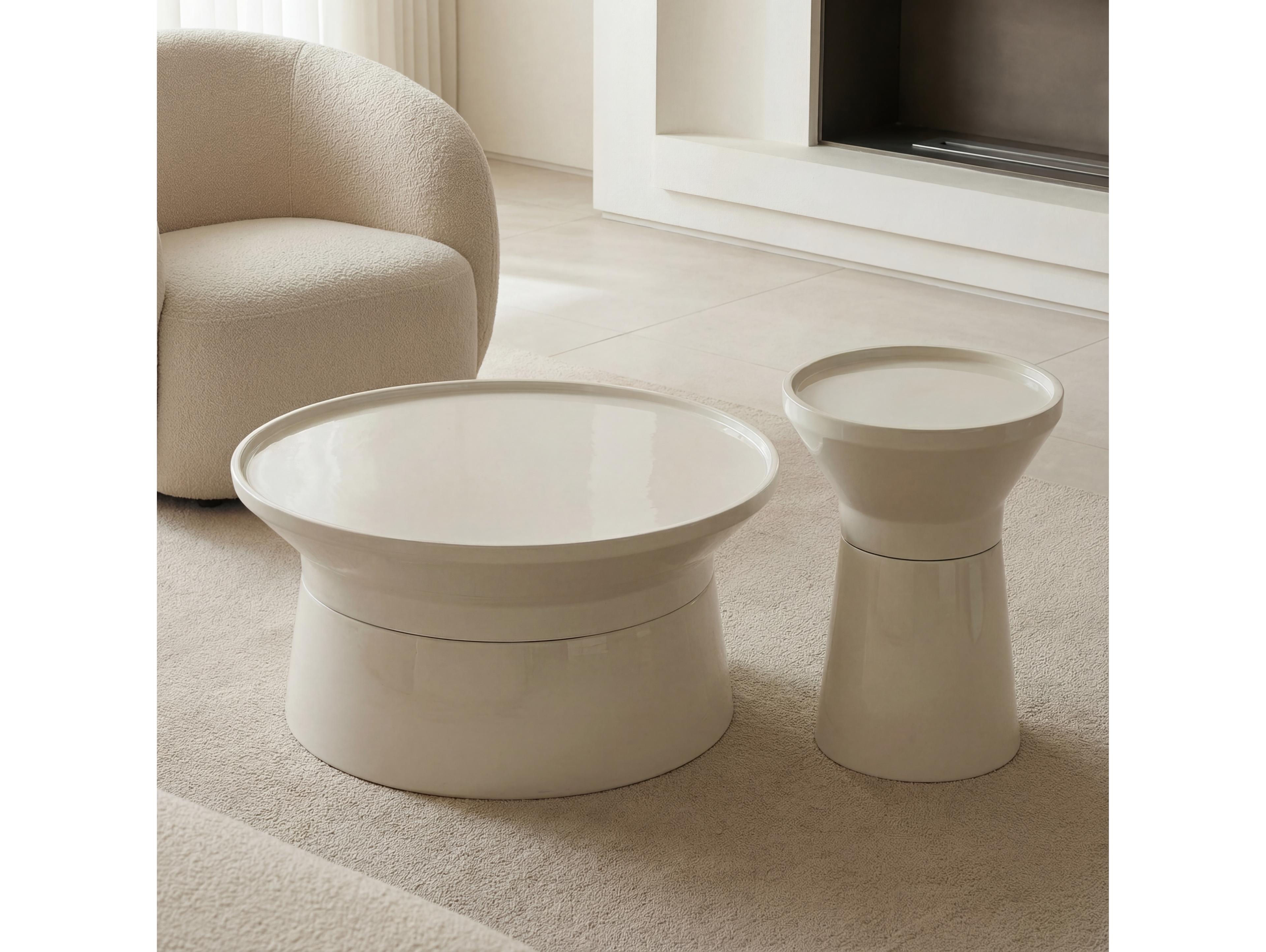 Urbia Sabine Round Metal Bone White End Table