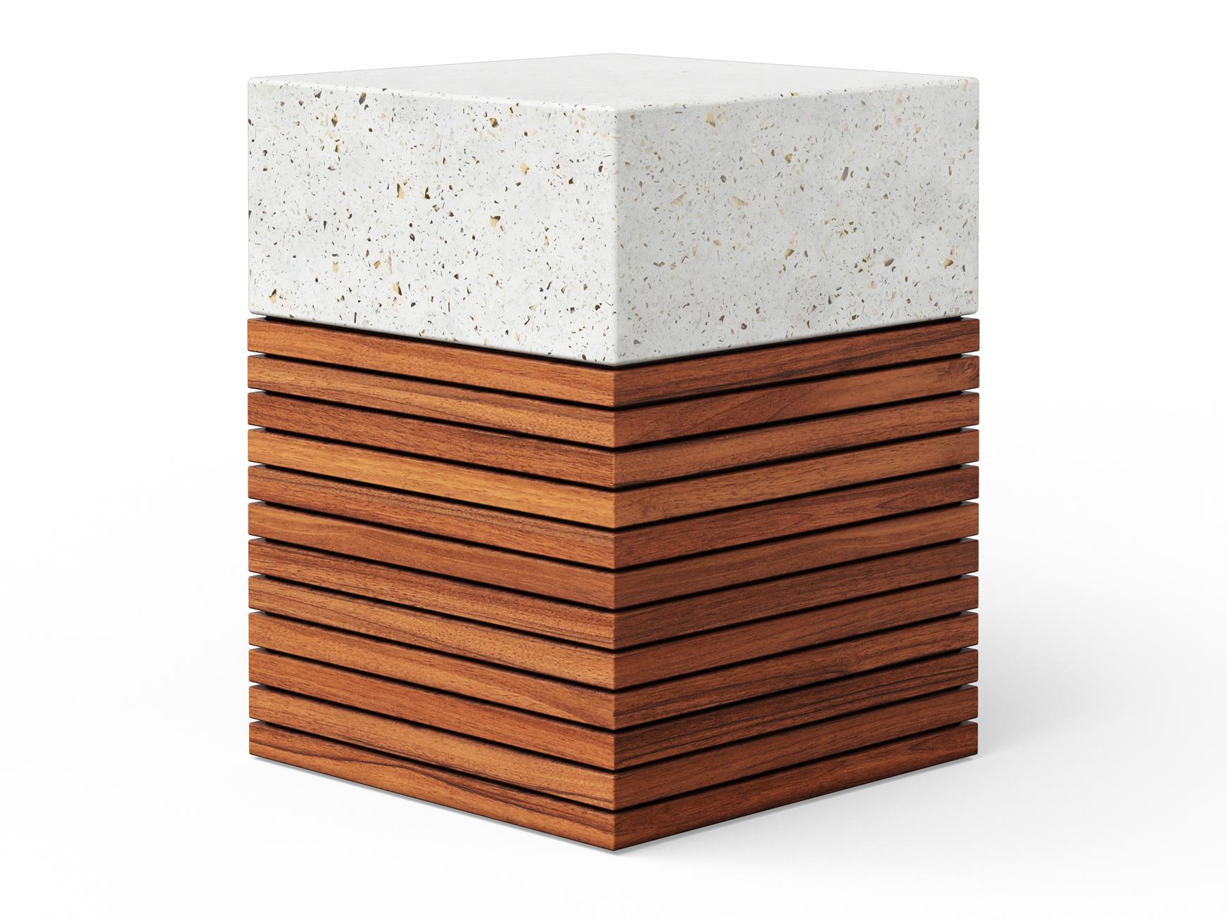 Urbia Outdoor Mixx Ivory Terrazzo Natural Wood Concrete Bar Stool