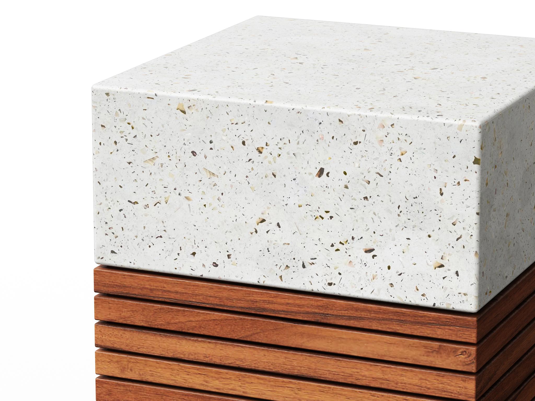 Urbia Outdoor Mixx Ivory Terrazzo Natural Wood Concrete Bar Stool