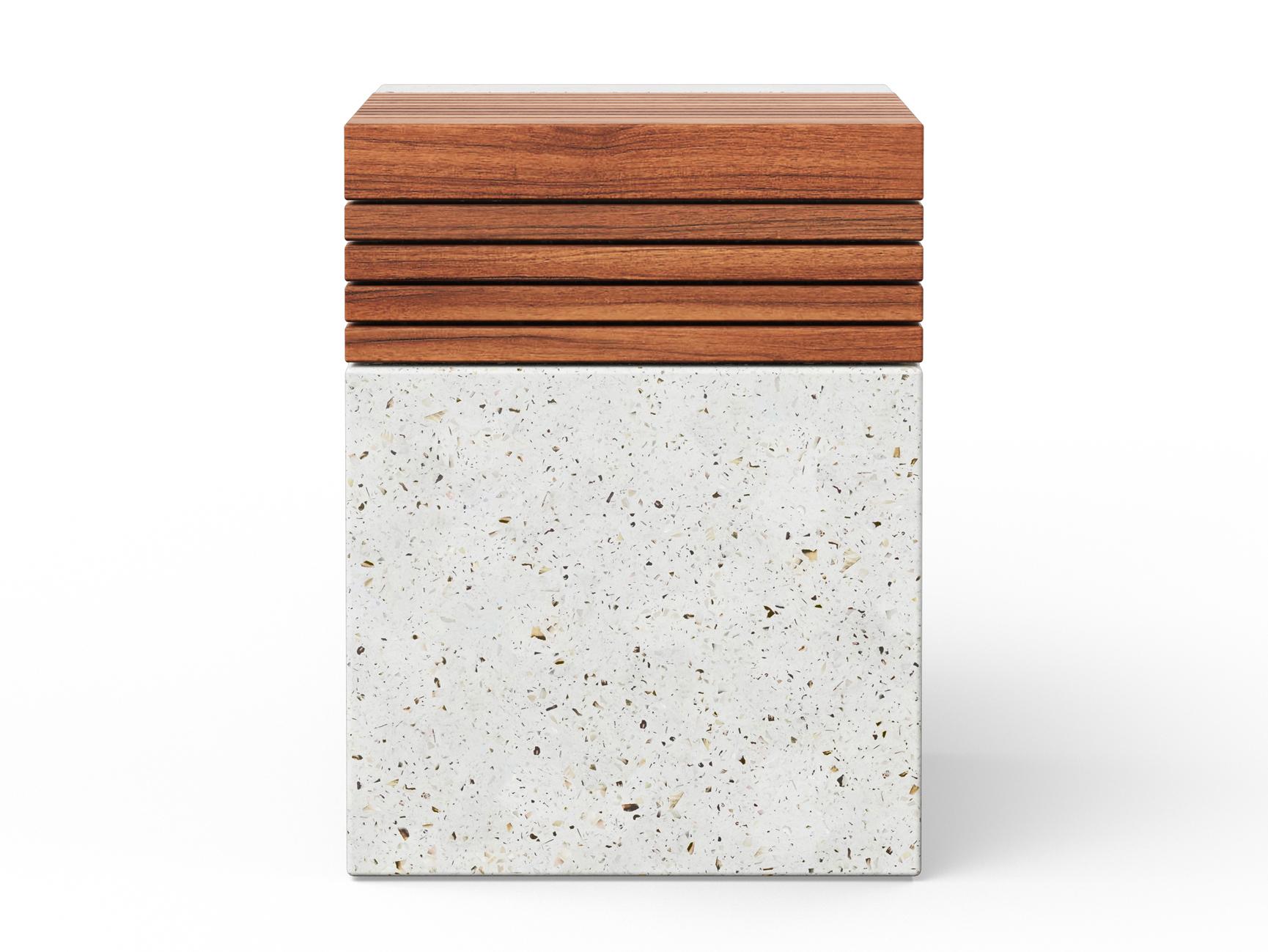 Urbia Outdoor Mixx Ivory Terrazzo Natural Concrete Teak Bar Stool