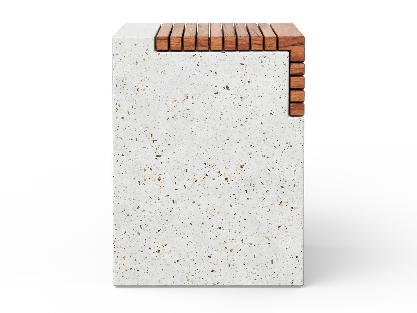 Urbia Outdoor Mixx Ivory Terrazzo Natural Concrete Teak Bar Stool