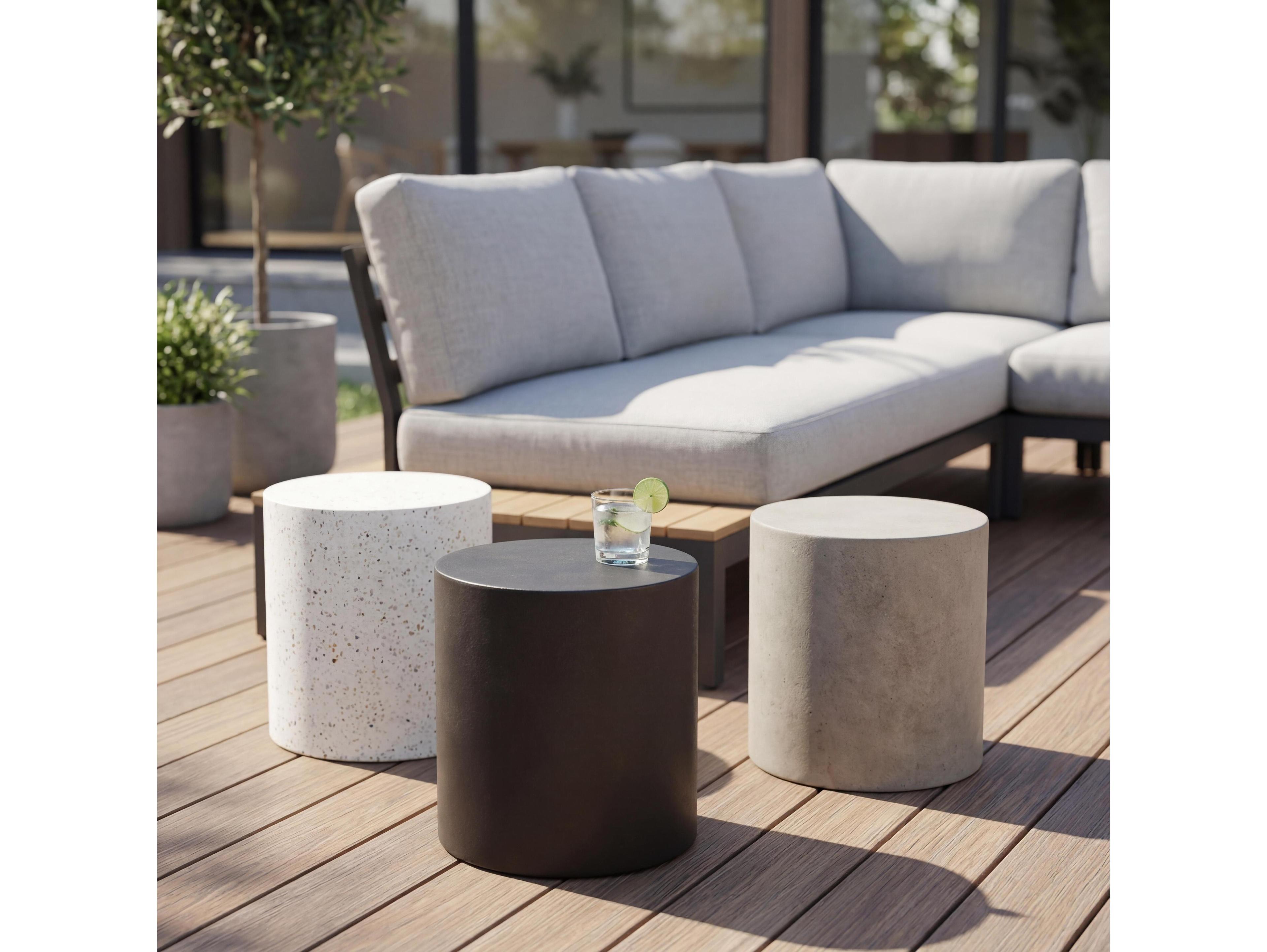 Urbia Outdoor Mixx Ivory Terrazzo Concrete Round End Table