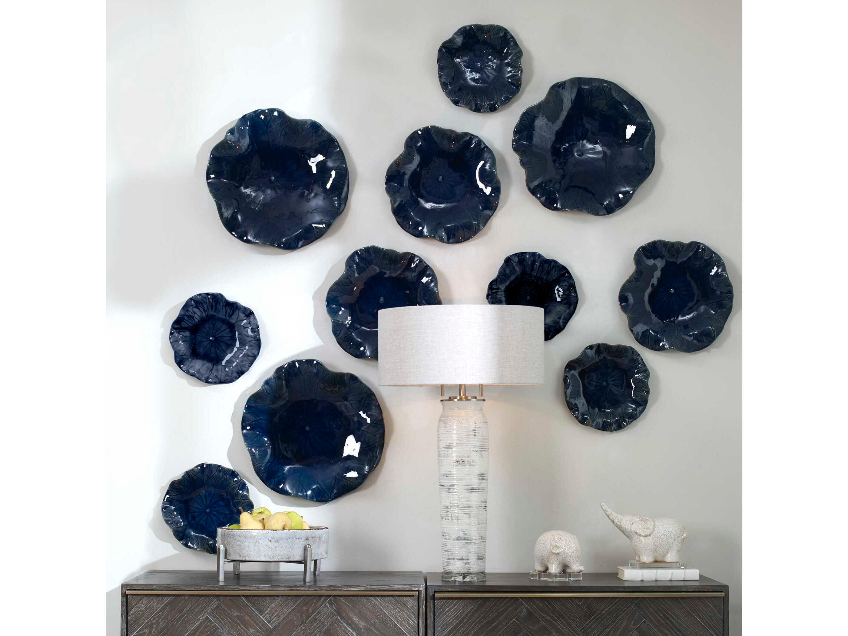 Uttermost Abella Cobalt Blue Ceramic Wall Decor Set of 3