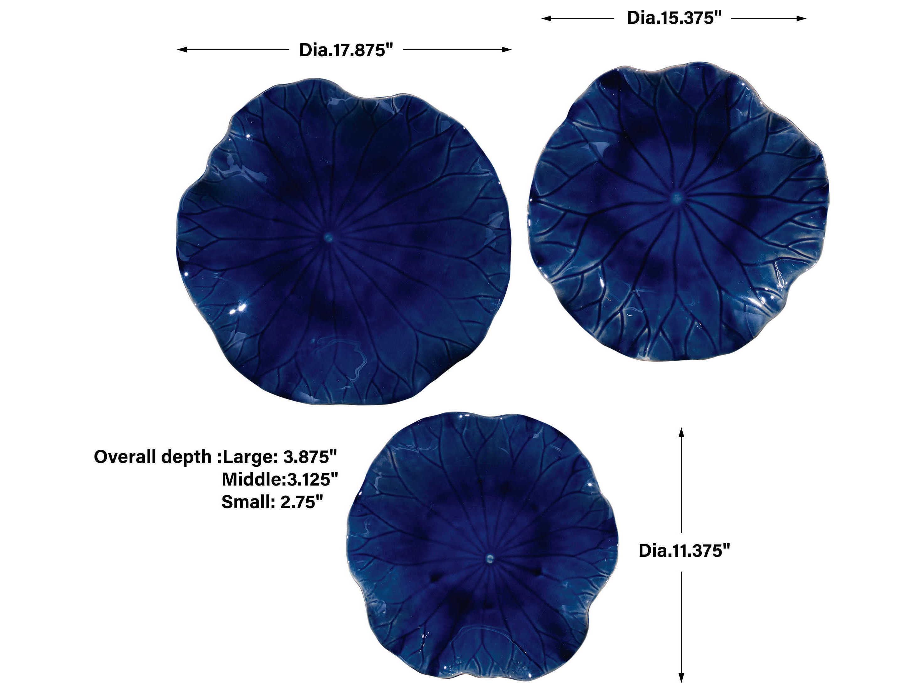 Uttermost Abella Cobalt Blue Ceramic Wall Decor Set of 3