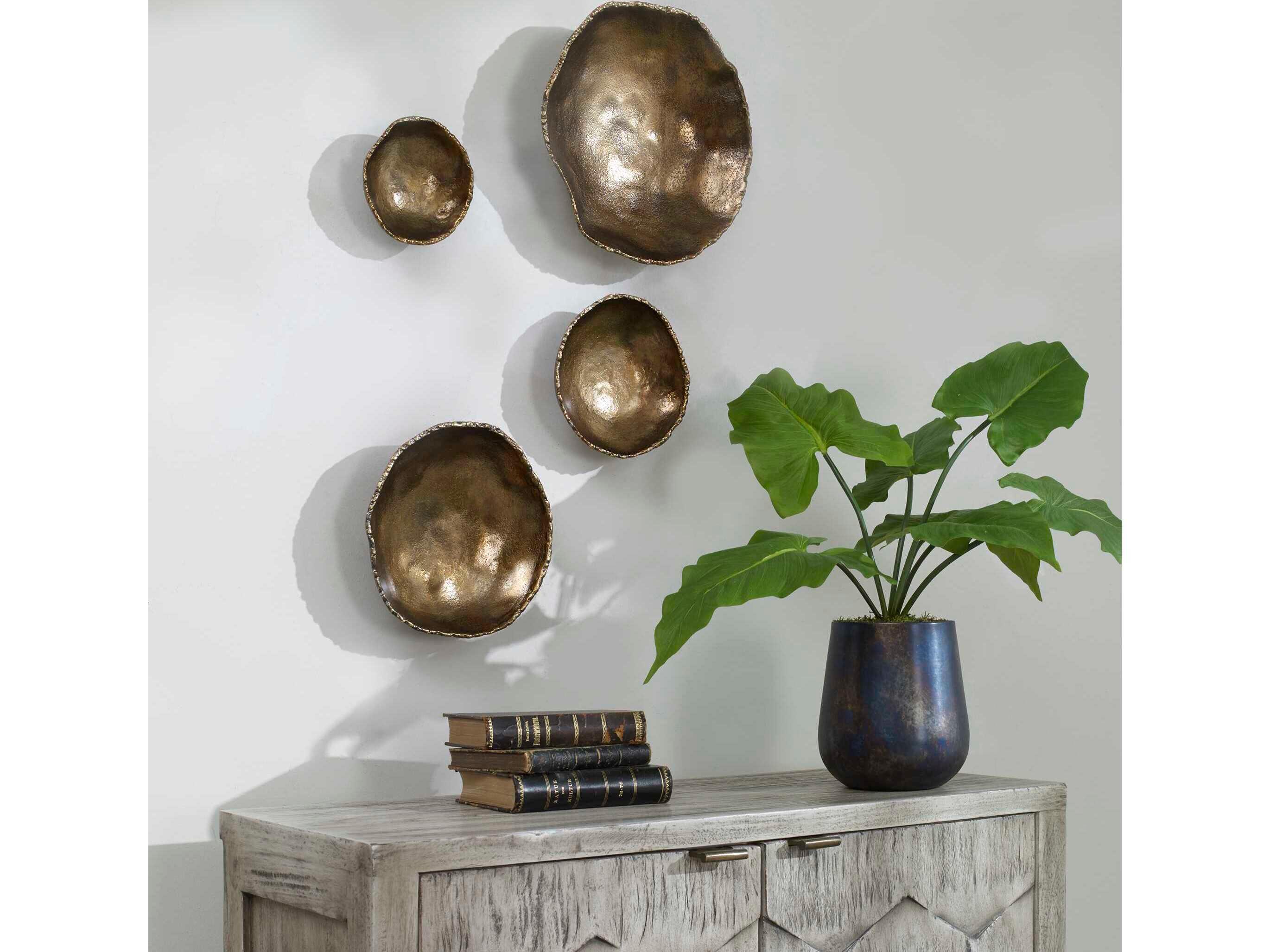 Uttermost Lucky Coins Vintage Brass Metal Wall Bowls Set of 4