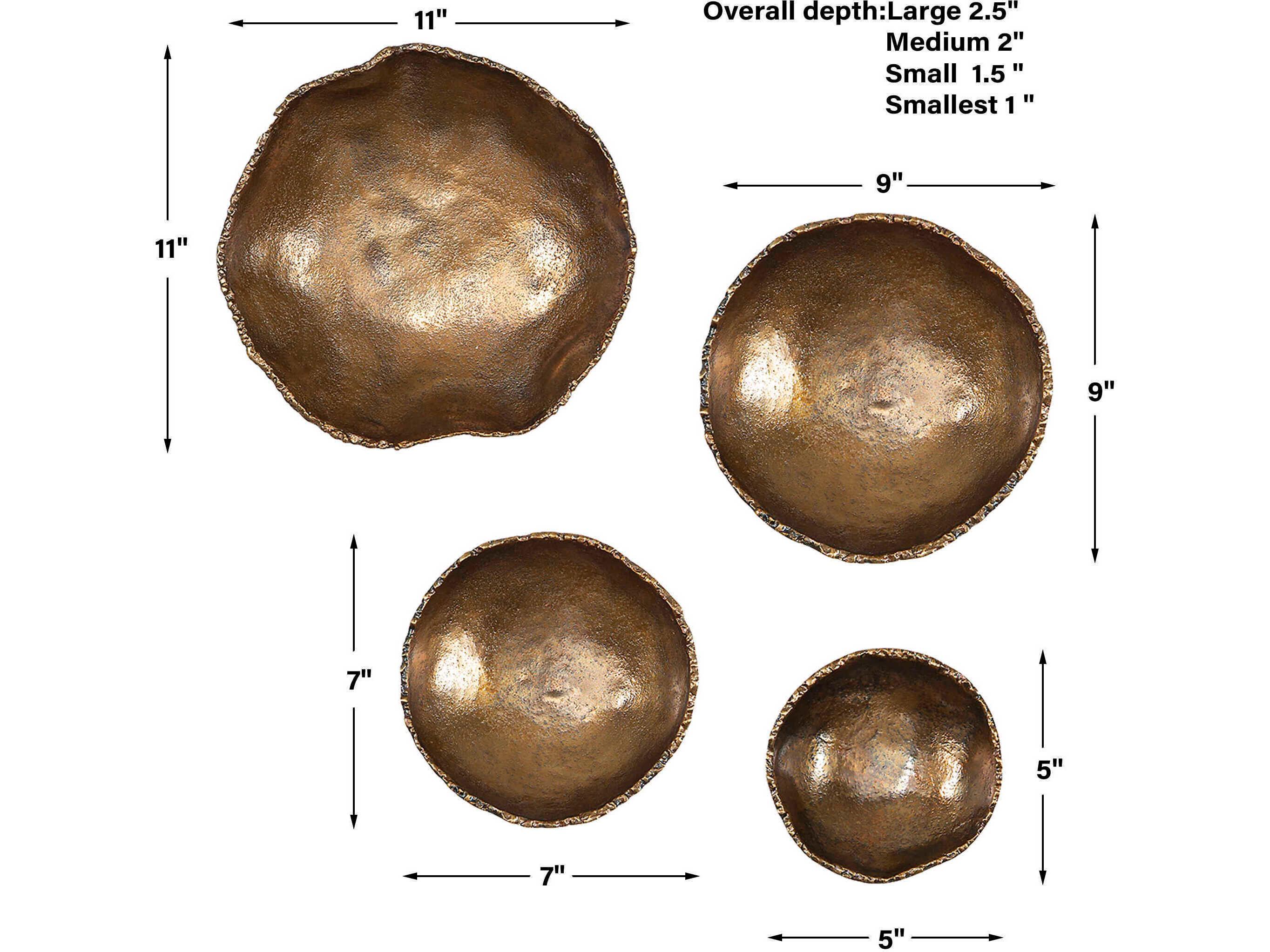 Uttermost Lucky Coins Vintage Brass Metal Wall Bowls Set of 4