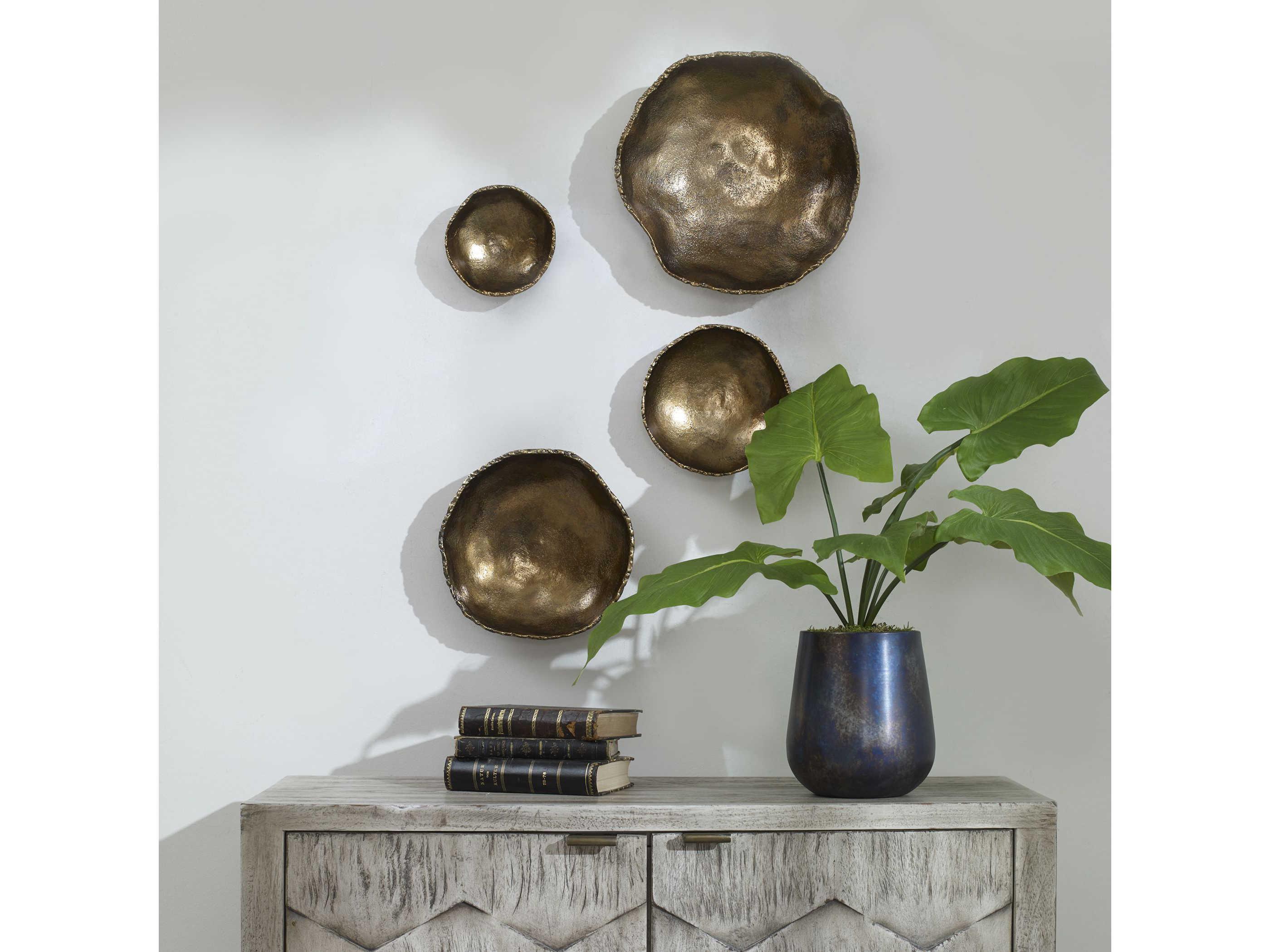 Uttermost Lucky Coins Vintage Brass Metal Wall Bowls Set of 4