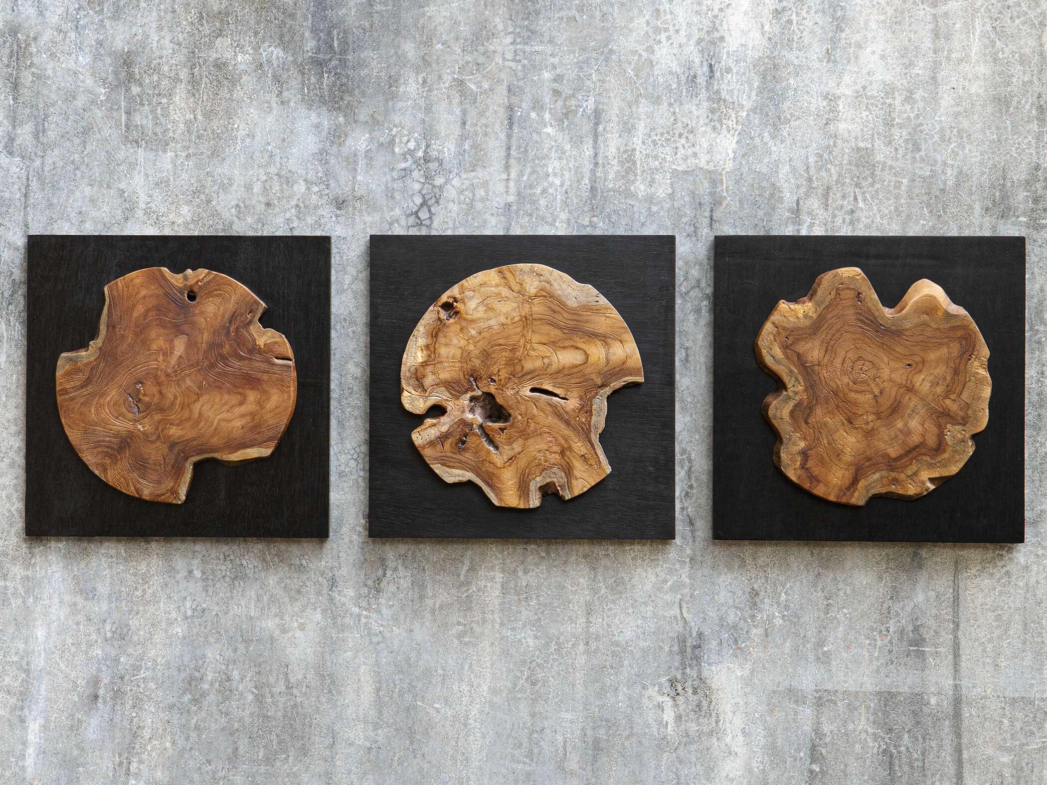 Uttermost Kolini Natural Teak Wood Wall Art Set of 3