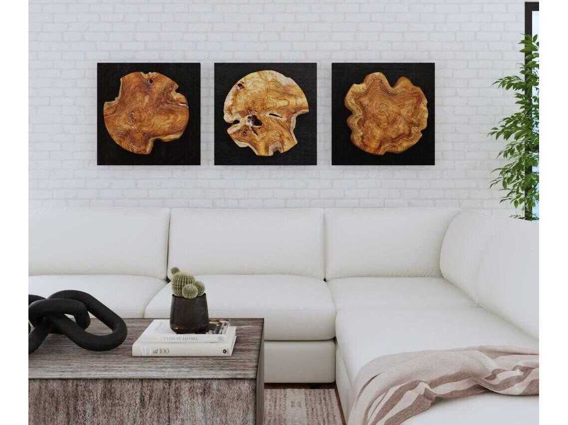 Uttermost Kolini Natural Teak Wood Wall Art Set of 3