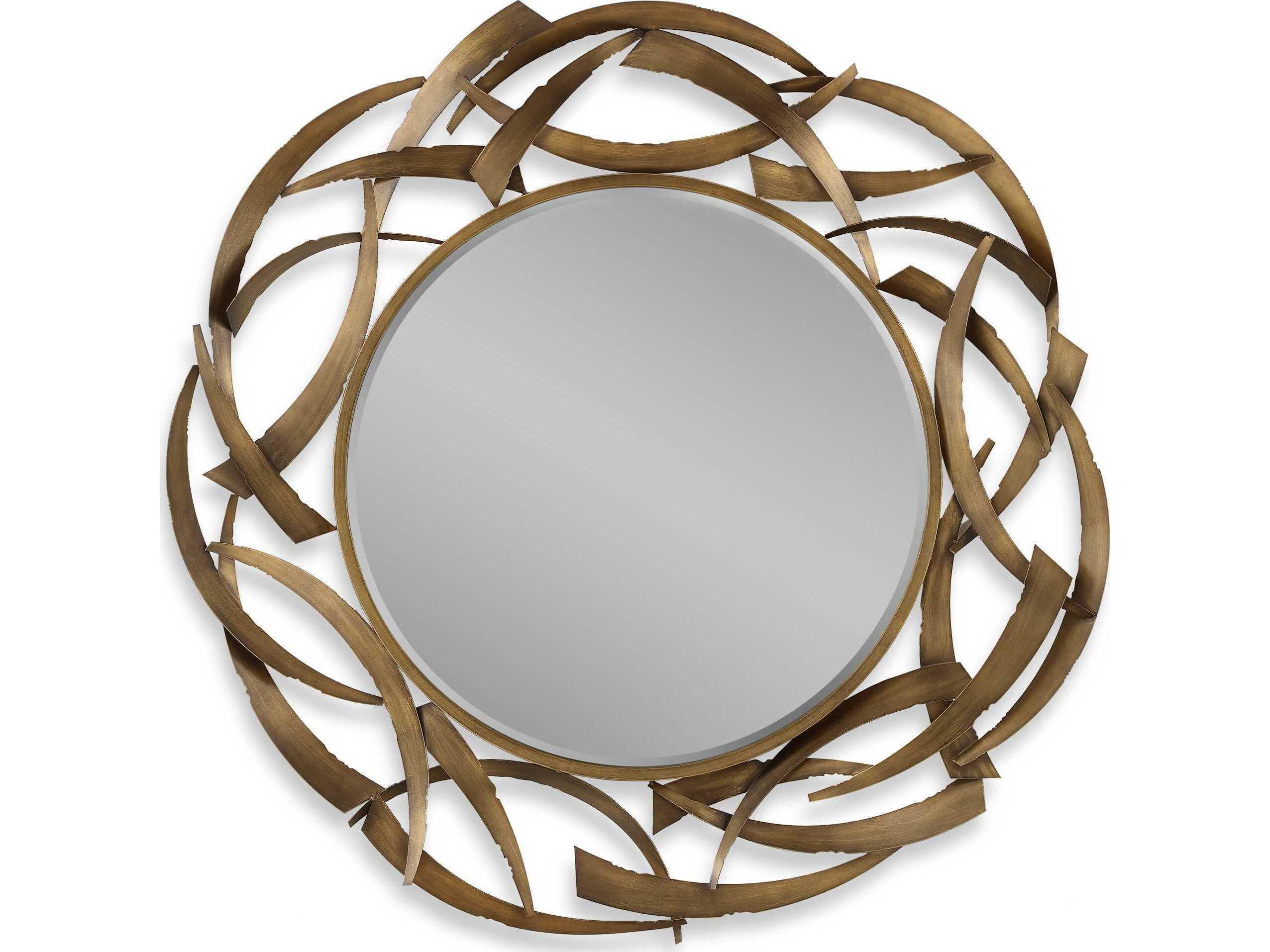 Uttermost Cutting Edge Antiqued Golden Bronze Round Wall Mirror