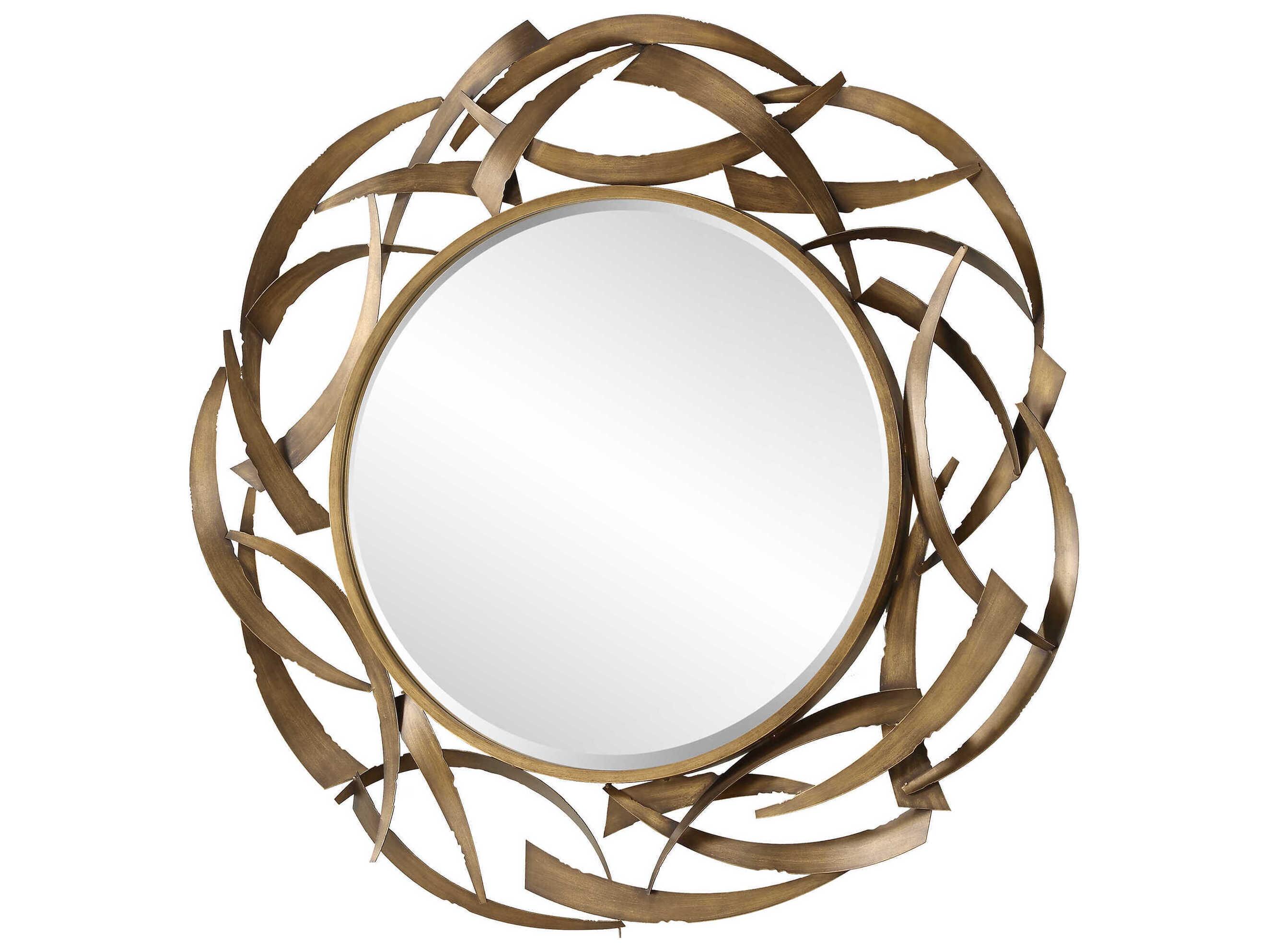 Uttermost Cutting Edge Antiqued Golden Bronze Round Wall Mirror