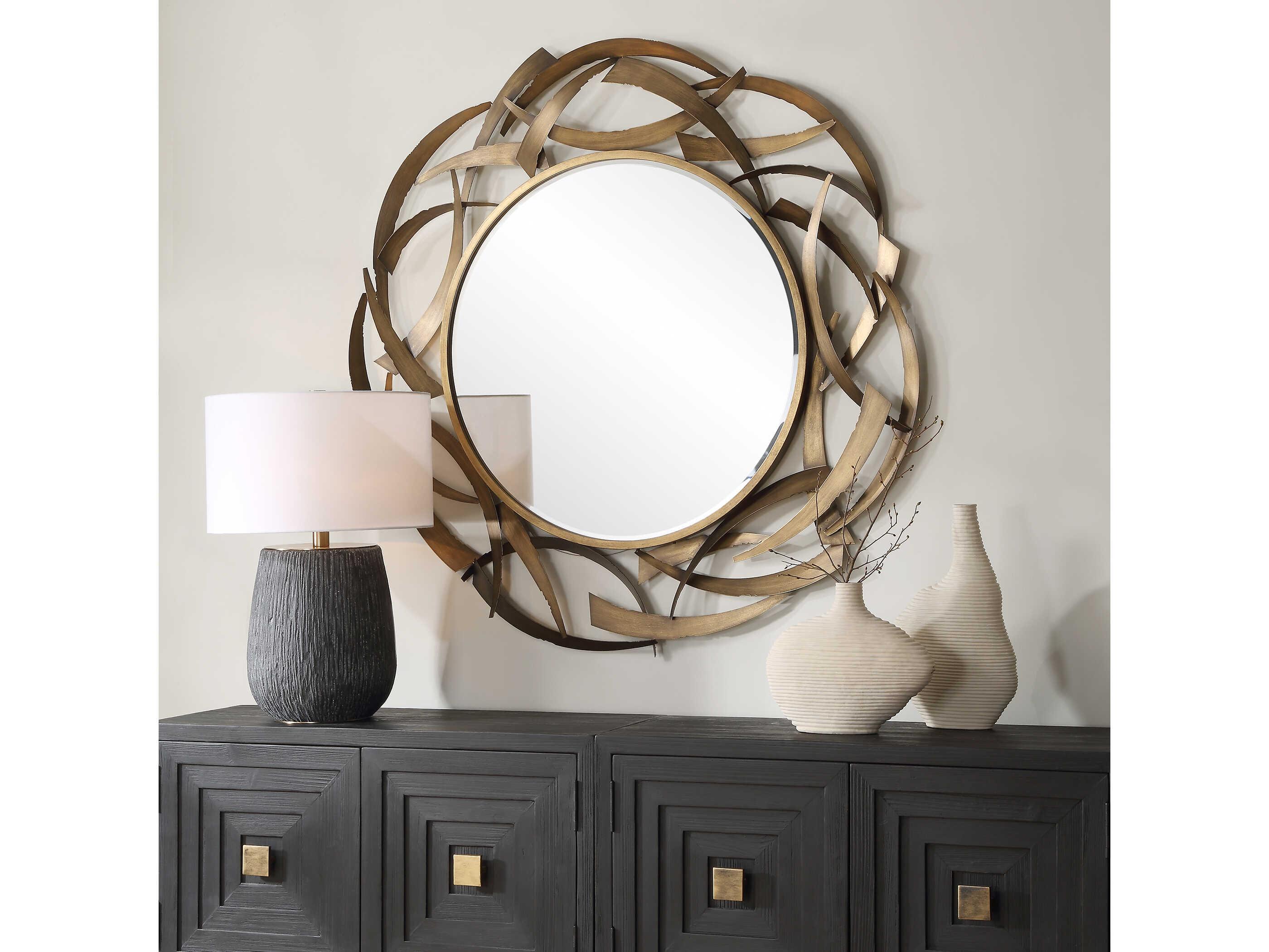 Uttermost Cutting Edge Antiqued Golden Bronze Round Wall Mirror