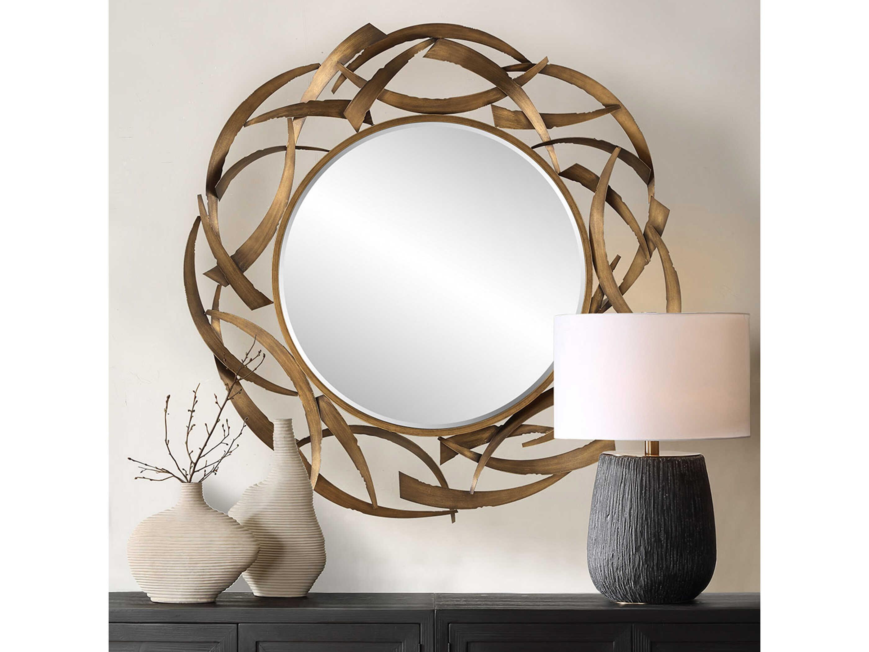 Uttermost Cutting Edge Antiqued Golden Bronze Round Wall Mirror